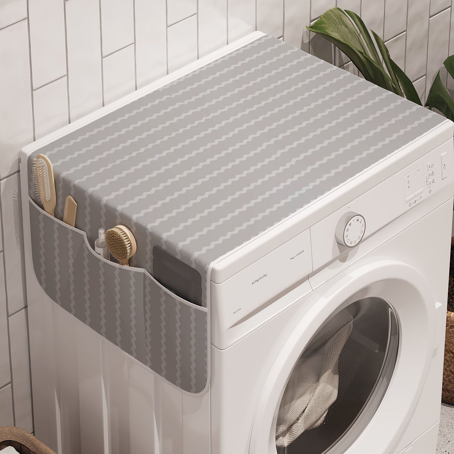 Abakuhaus Badorganizer Anti-Rutsch-Stoffabdeckung für Geometrische Waschmaschine Streifen Trockner, grau Chevron und Kunst