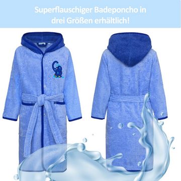 Smithy Kinderbademantel mit blauer Elefant, Frottee, Kapuze, Gürtel, Knöpfe, made in Europe