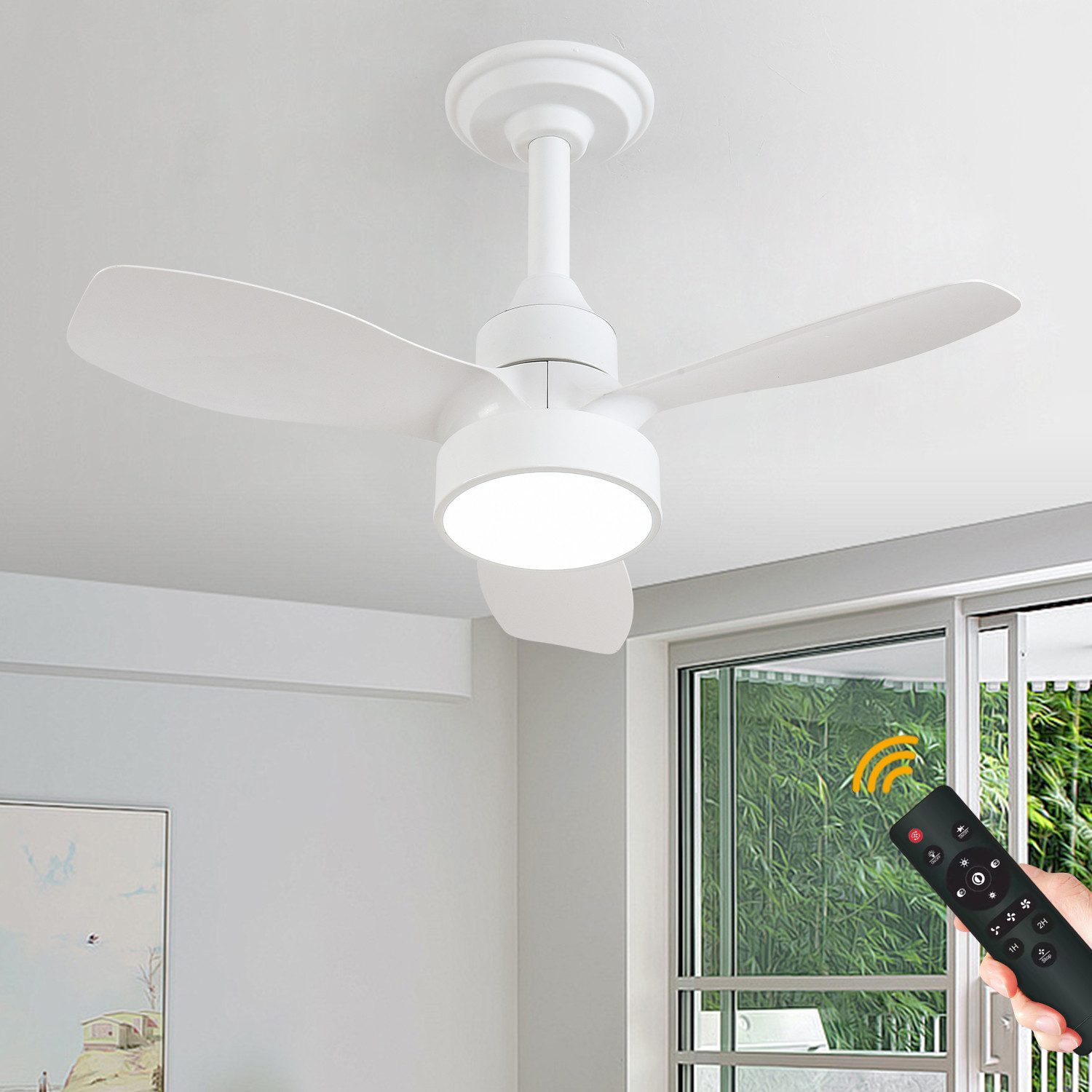 JDONG Deckenventilator mit Beleuchtung Ø 62CM Leise Deckenventilator mit Fernbedienung 3, Farbtemperatur und 3Geschwindigkeiten Deckenlampe mit Ventilator Timer