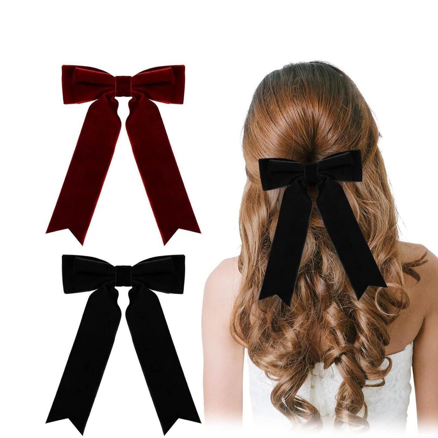 LuxusKollektion Haarspange Haarspangen Samt Schleifen Rot Schwarz 2St