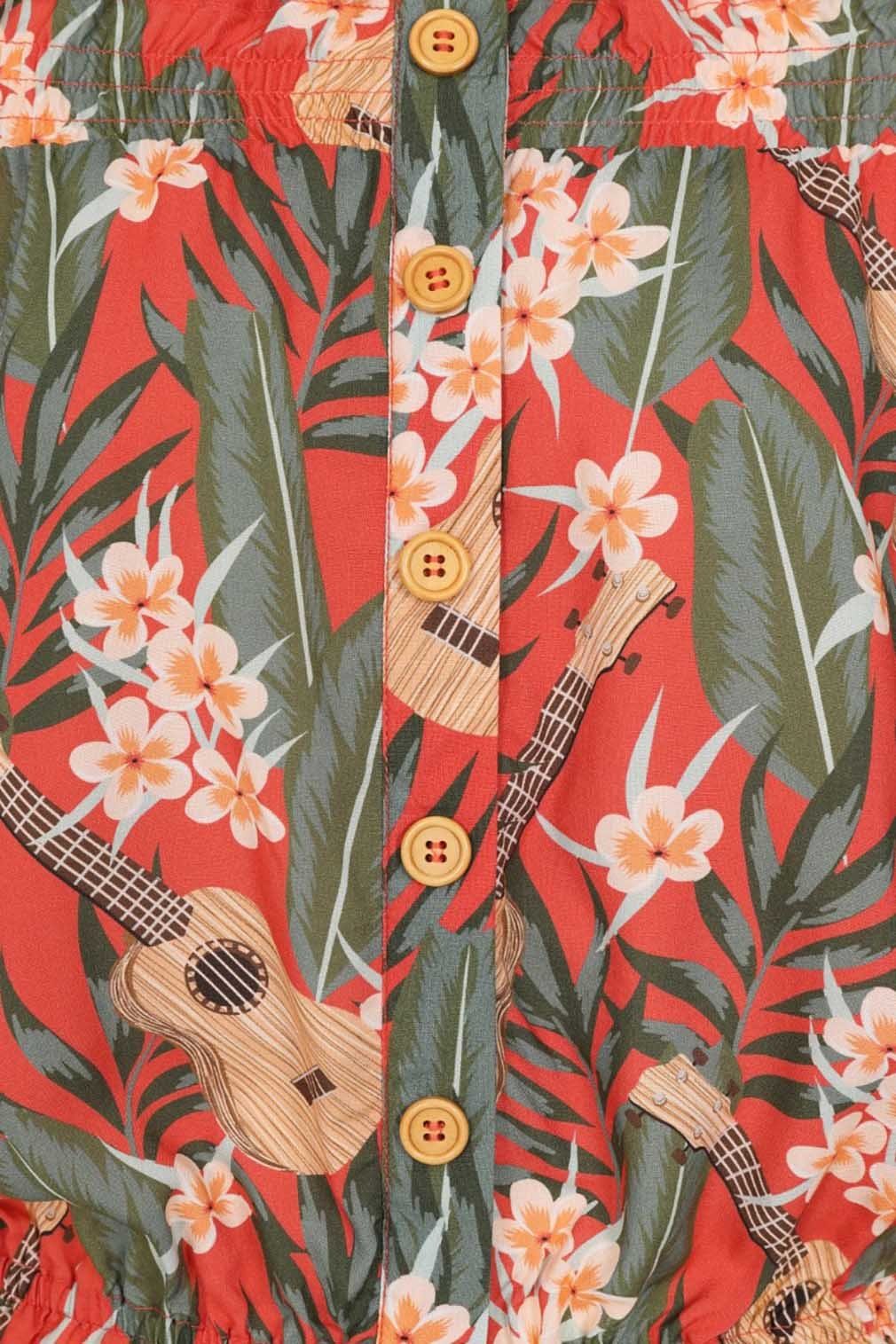 Hell Bunny Rüschentop Ukulele Vintage Retro Rockabilly