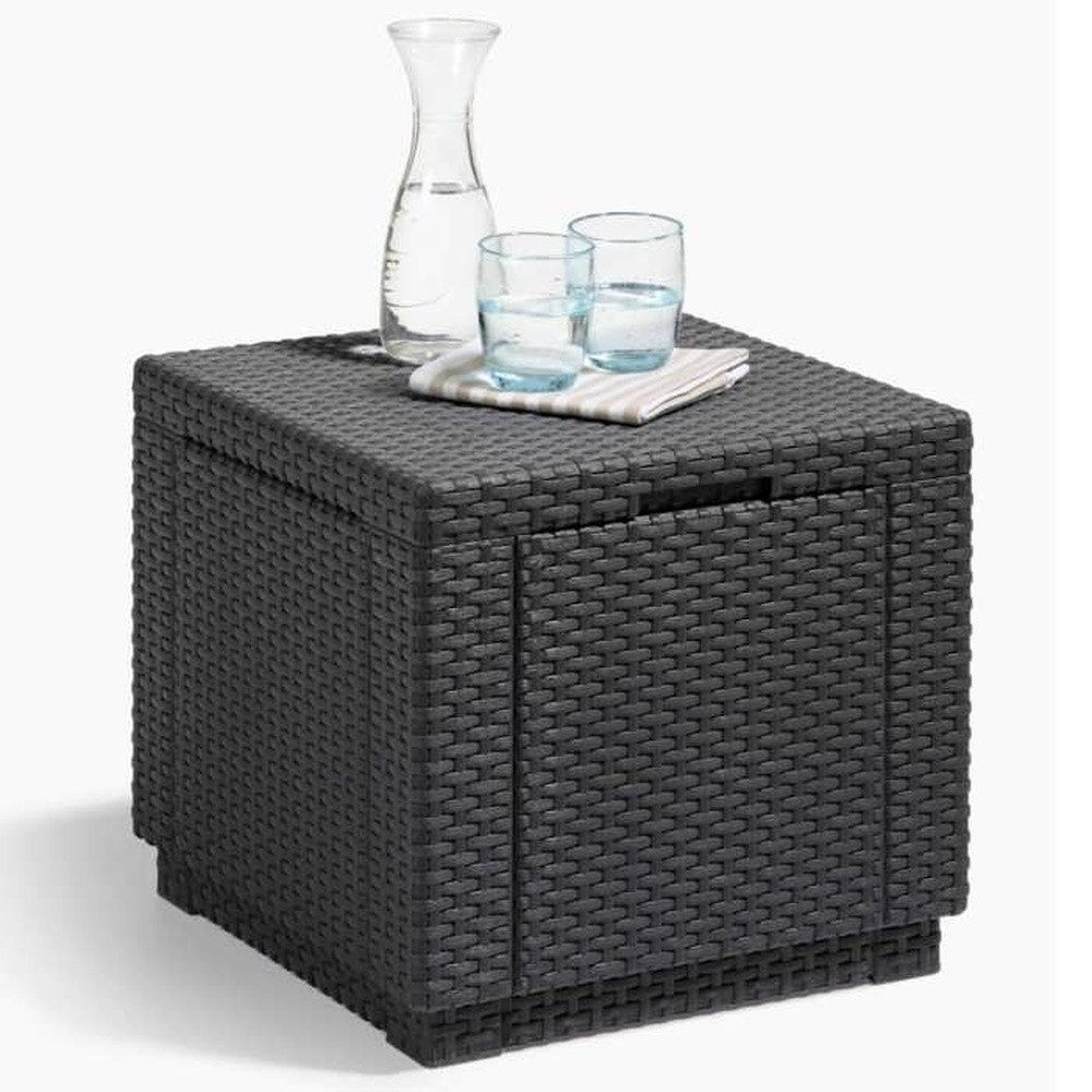 Allibert Gartenbox Würfelförmiger Graphittisch – Imitation von Rattan mit Stauraum