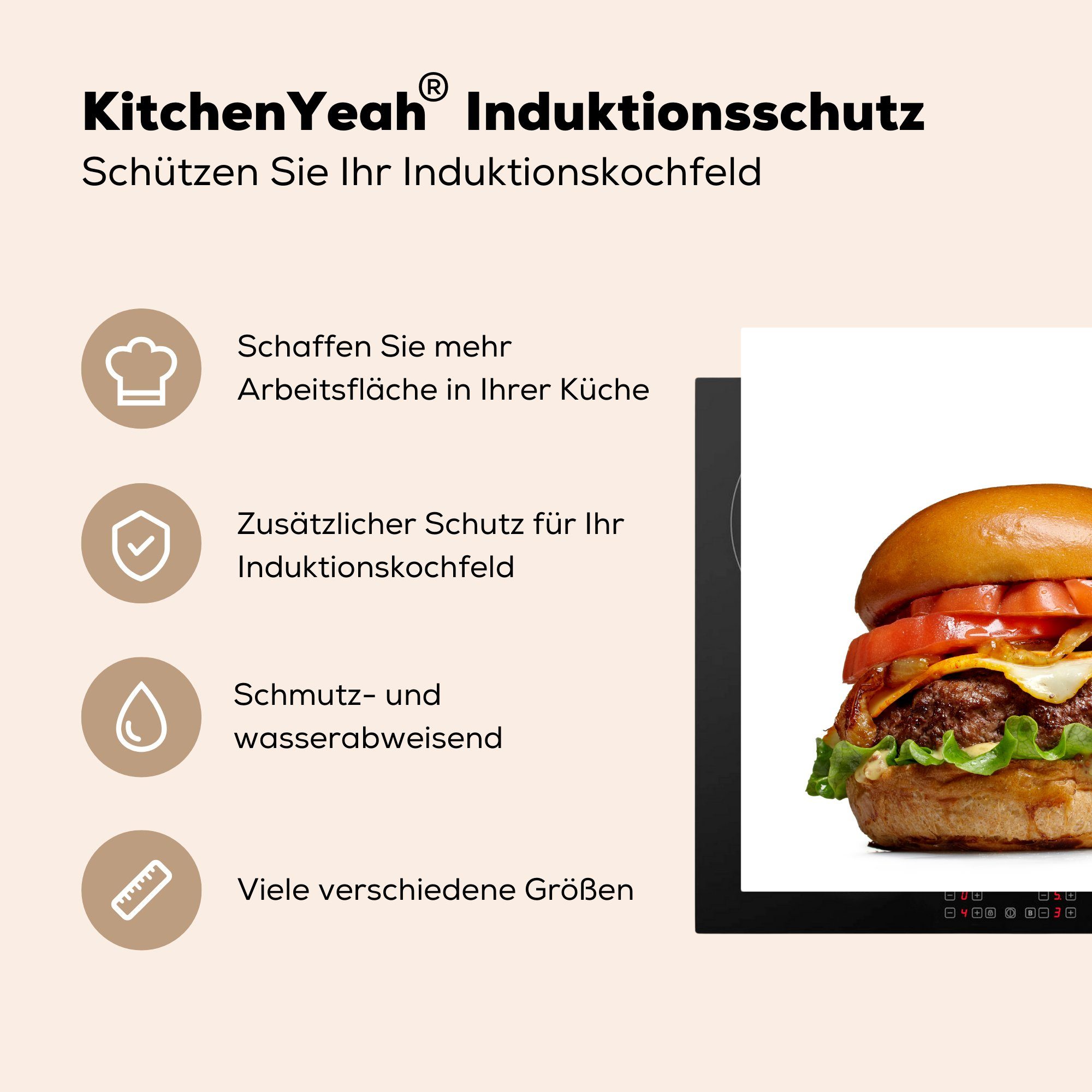 küche Herdblende-/Abdeckplatte cm, tlg), Hamburger Arbeitsplatte Vinyl, mit MuchoWow für Ceranfeldabdeckung, Zutaten, 78x78 (1 frischen