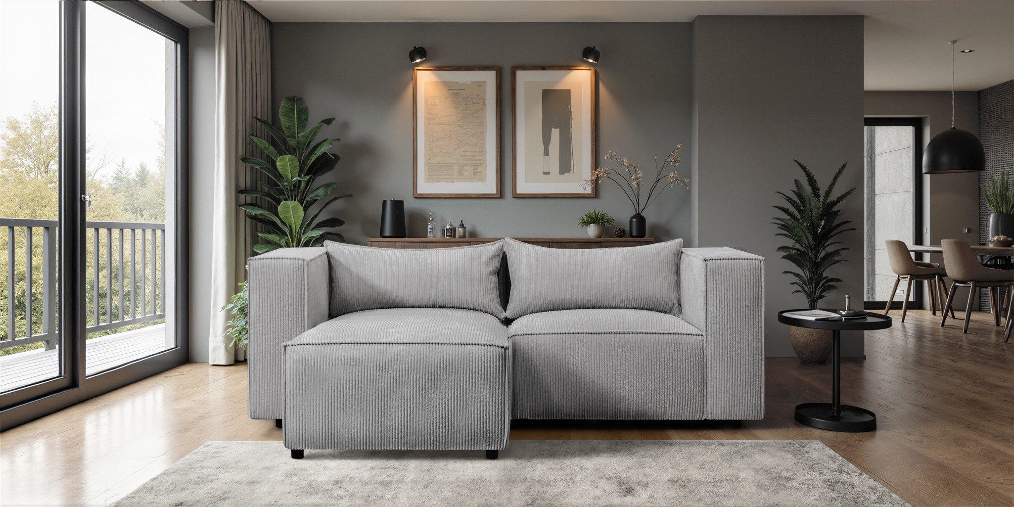 Fun Möbel Ecksofa Designersofa NEVIO XS in Stoff Lincoln, Rundumbezug, Mit Ottomane Links oder Rechts