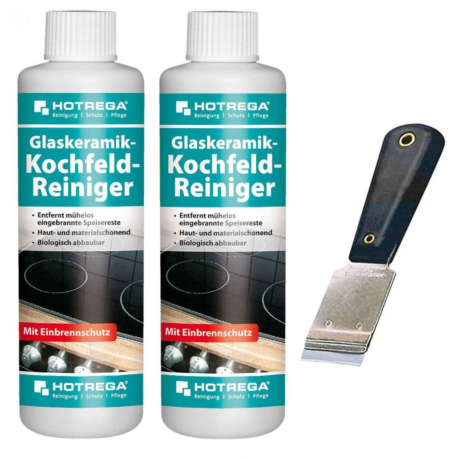 HOTREGA® Glaskeramik Kochfeld Reiniger Herdreiniger 2x250ml mit Kochfeldschaber Küchenreiniger