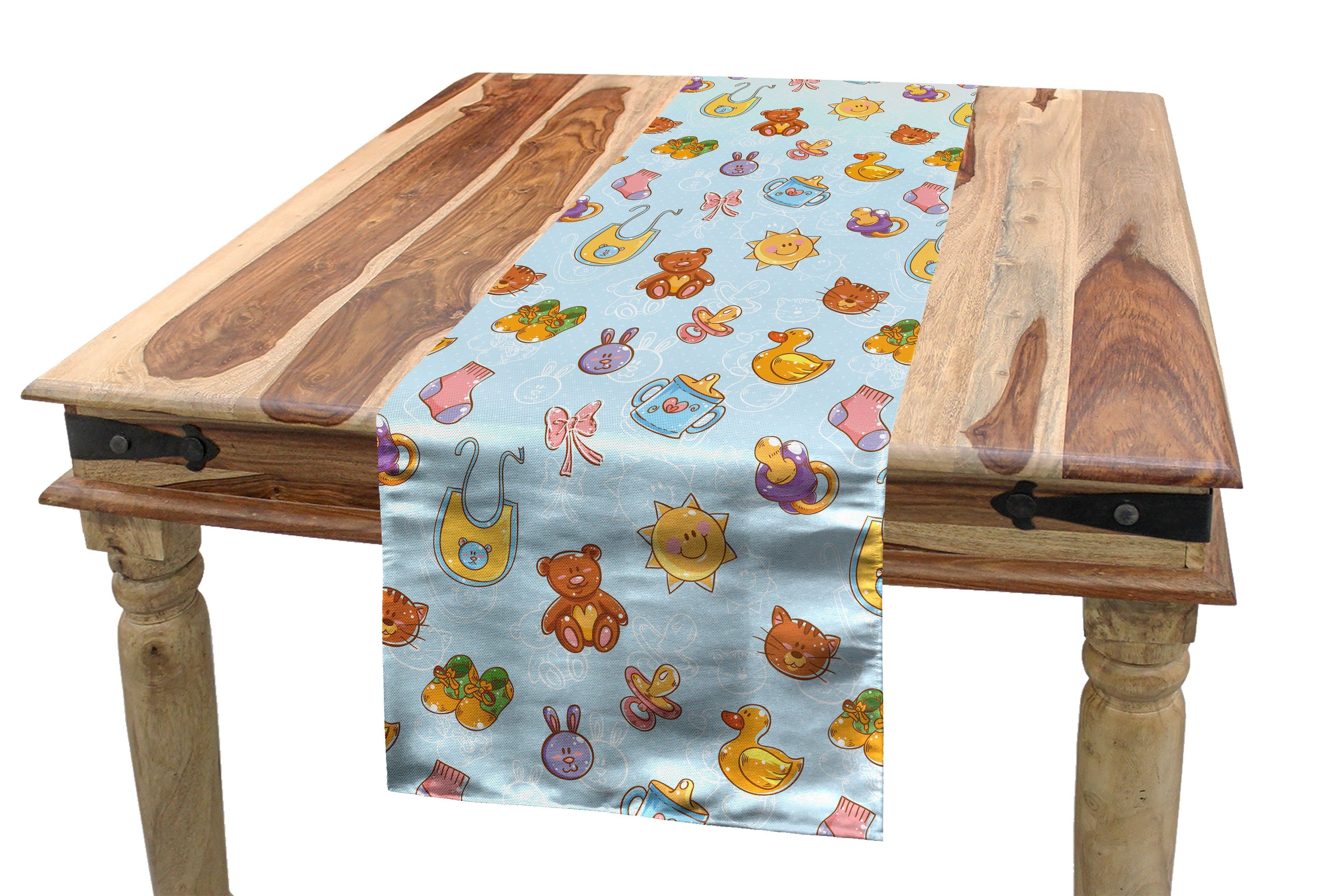 Rechteckiger Baby Teddybär Tischläufer, Dekorativer Tischläufer Abakuhaus Sun Küche Ribbon Esszimmer
