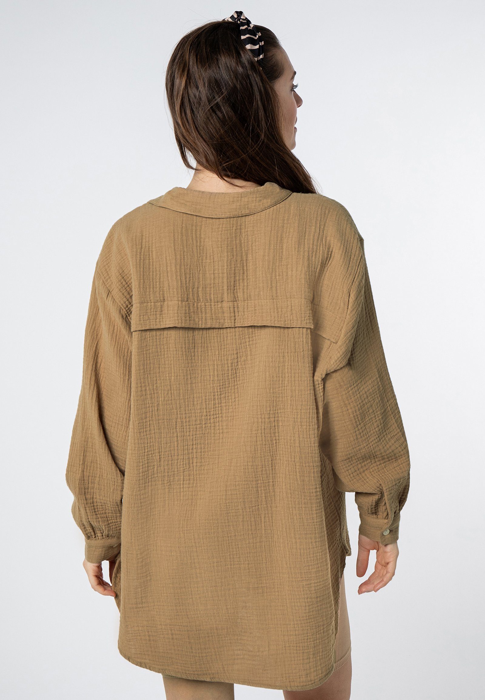 SUBLEVEL Langarmbluse Damen Musselinbluse langarm mit Kentkragen Oversizebl günstig online kaufen