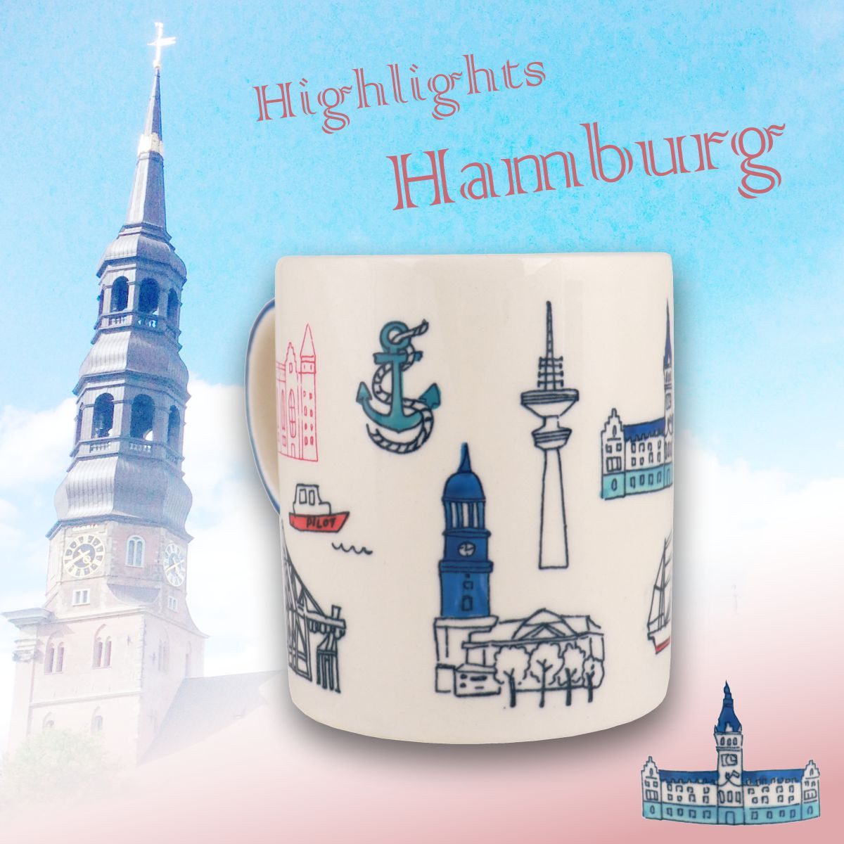 Mila Becher Mila Keramik Städte-Becher Hamburg Highlights, ca. 250 ml, Keramik