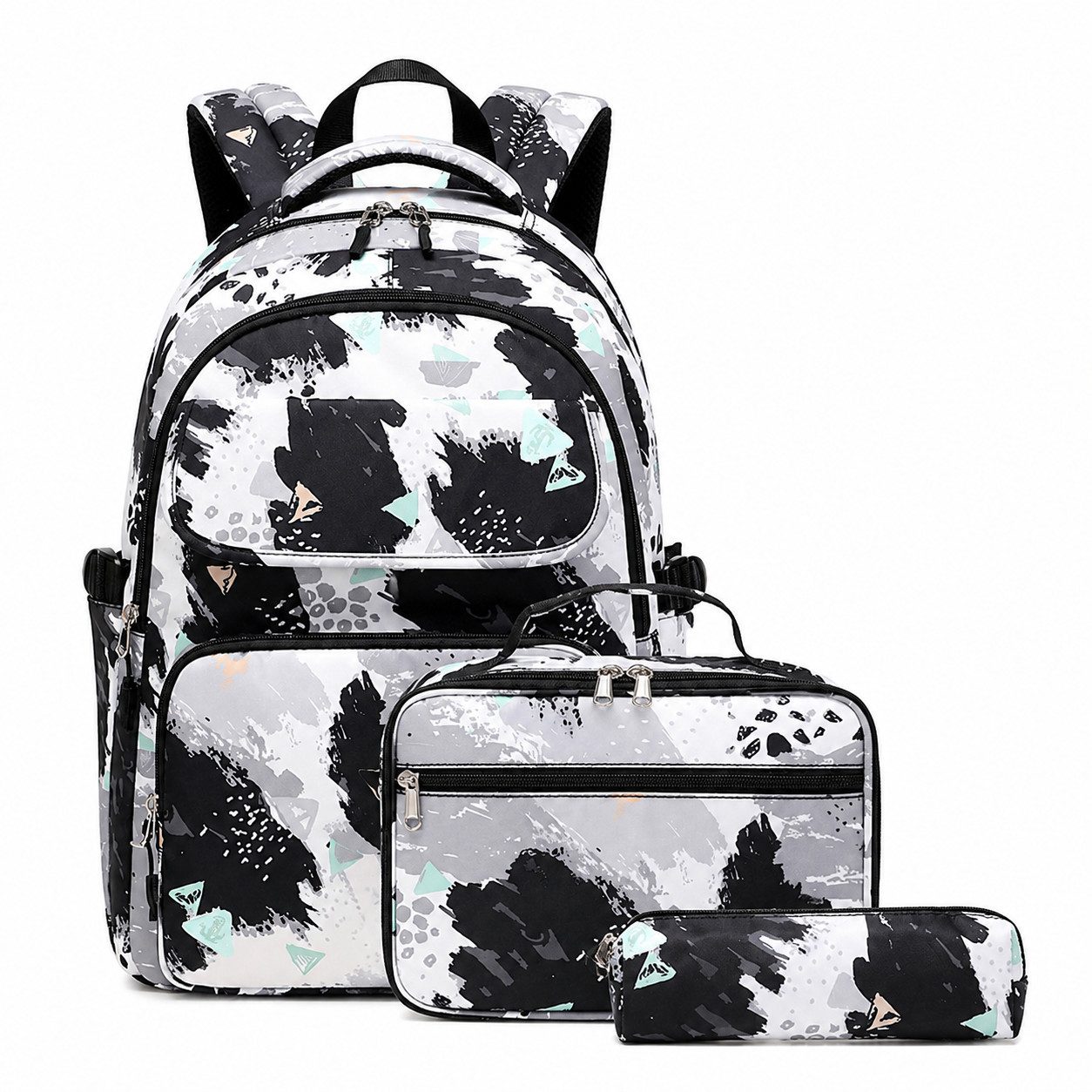 MOPUEA Schulrucksack 3 Stück Schulrucksack-Set Schultasche Teenager Turnbeutel (Große Kapazität Mit Praktischer Aufteilung, 3-tlg., Angenehmer Und Ergonomischer Tragekomfort), 3 Teilig Schule Rucksack mit Lunchpaket Tasche und Federmäppchen