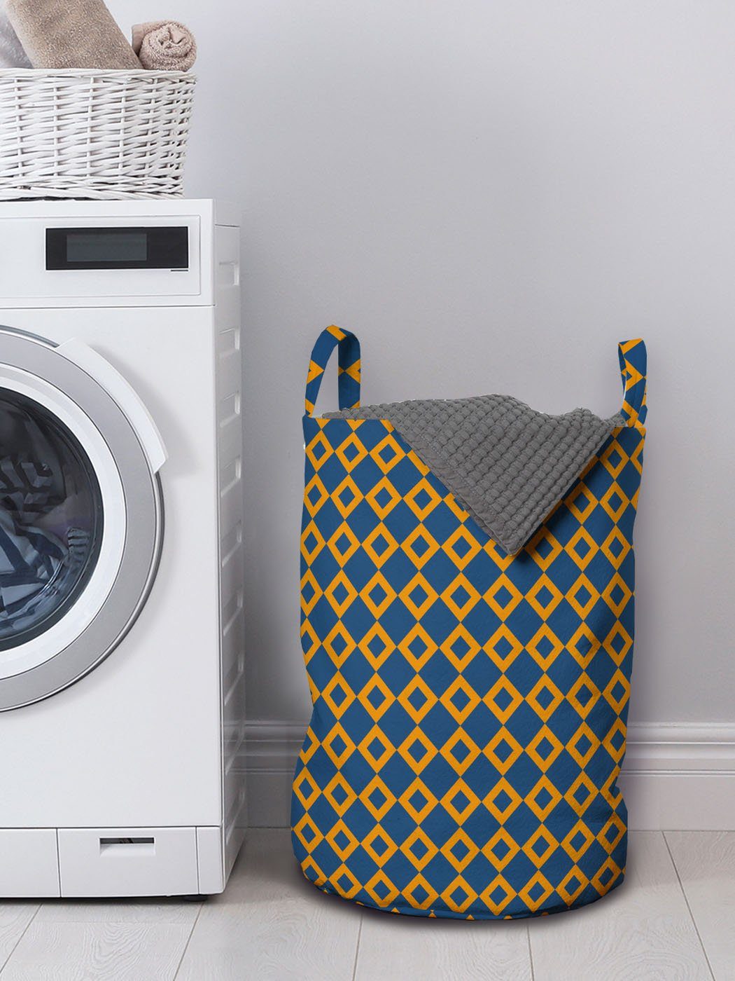 Abakuhaus Wäschesäckchen Wäschekorb mit Griffen Waschsalons, Tile Netz Jahrgang Kordelzugverschluss Squares-Kette für