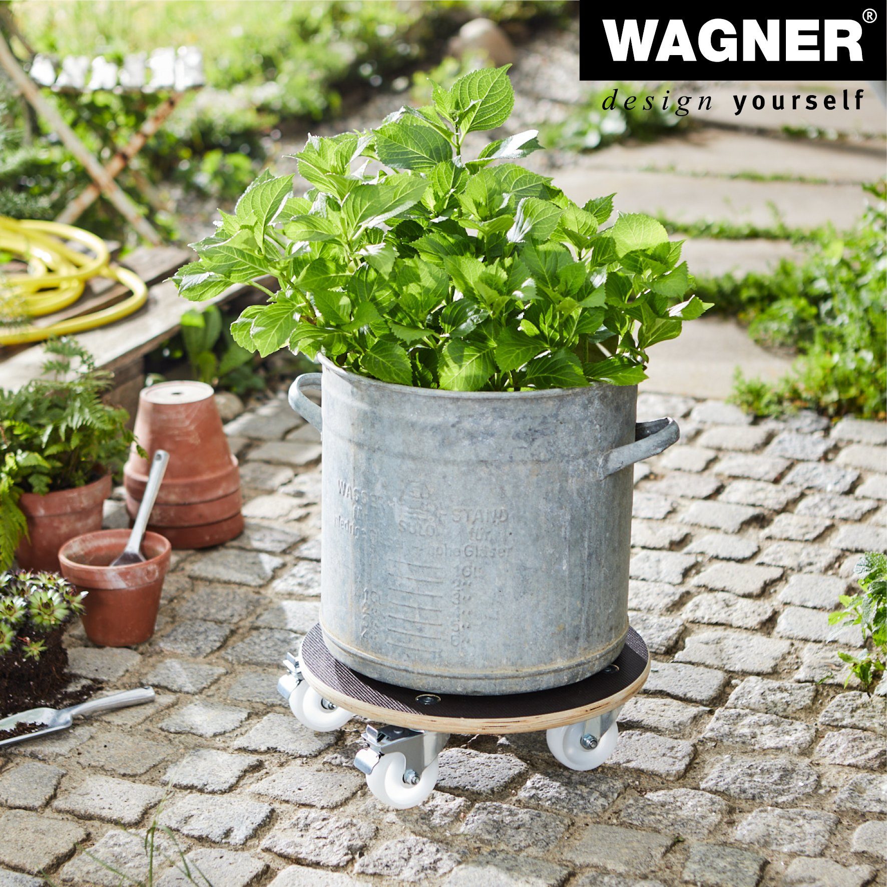 WAGNER design yourself Pflanzenroller MAXIGRIP in diversen Größen I rund und eckig I Transportroller für Außenbereich + Innenbereich I aus FSC®-Schichtholz I softe + harte Rollen I Tragkraft 200 + 300 kg - Made in DE