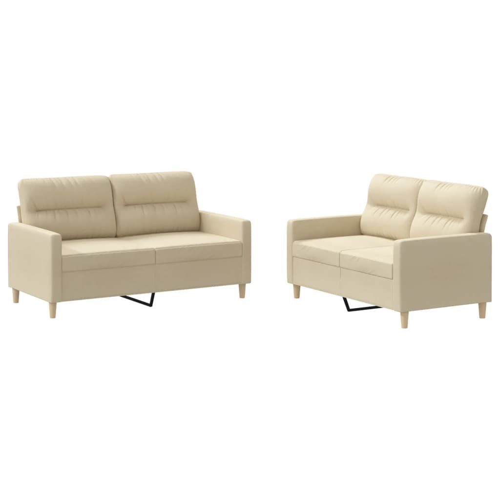 Creme Sofa vidaXL 2-tlg. Sofagarnitur mit Kissen Stoff