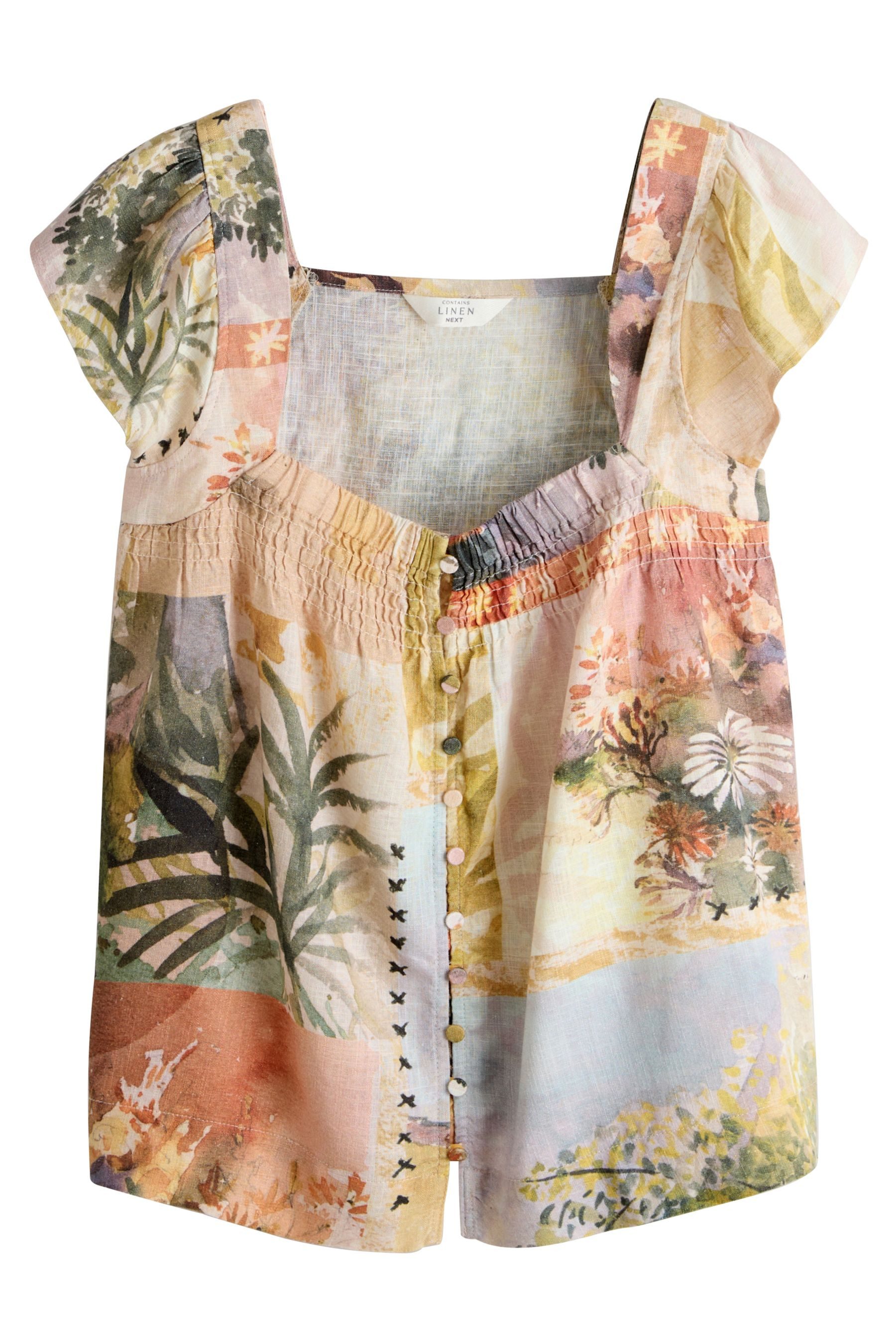 Next Kurzarmbluse Geknöpftes Oberteil mit Flatterärmeln und Leinen (1-tlg)