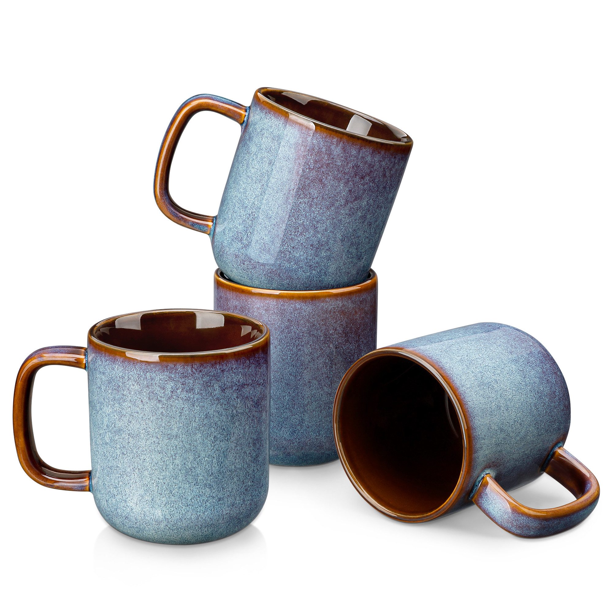 vancasso Becher 4-tlg Becher Set, Kaffeetasse für 4, Steingut, Reaktivglasur, graublau, 4-tlg., Steingut