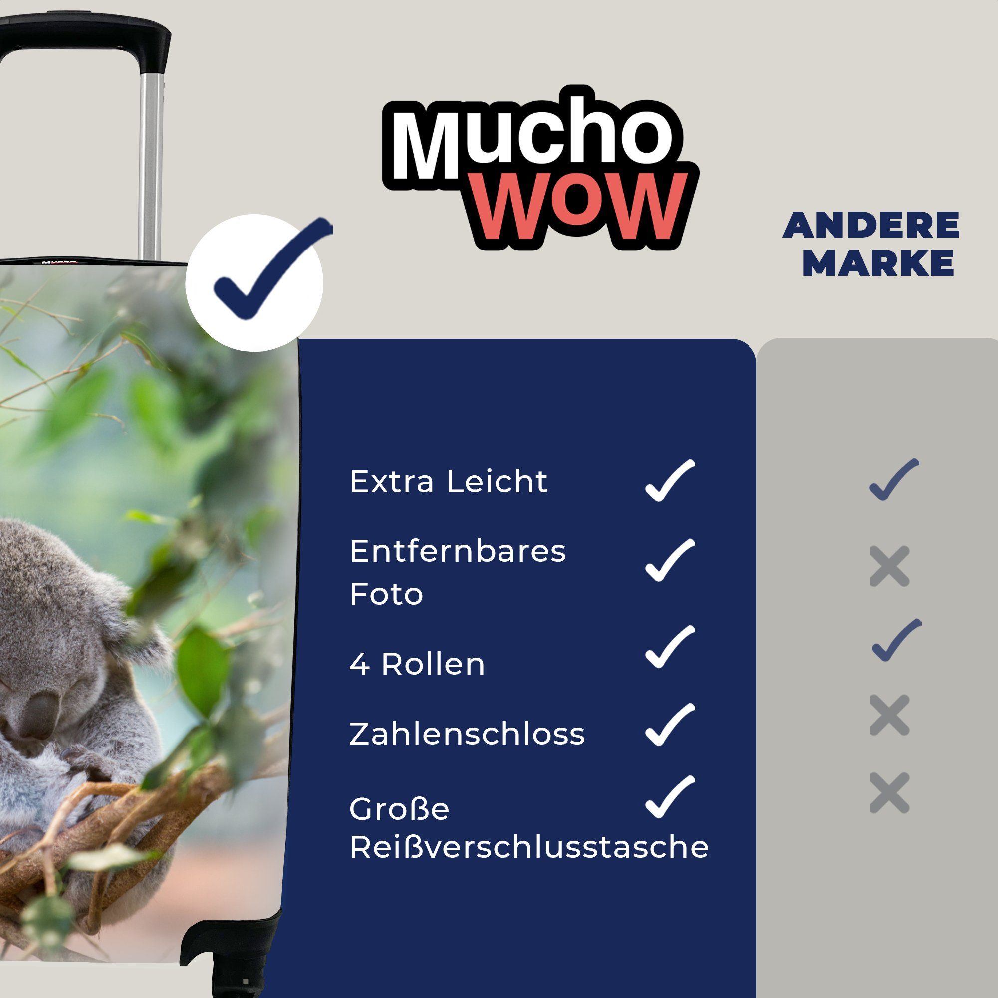 MuchoWow Handgepäckkoffer Koala - Äste mit Jungen - Mädchen, Reisekoffer rollen, Ferien, Handgepäck Schlaf Reisetasche Trolley, 4 Kinder - - - Rollen, für