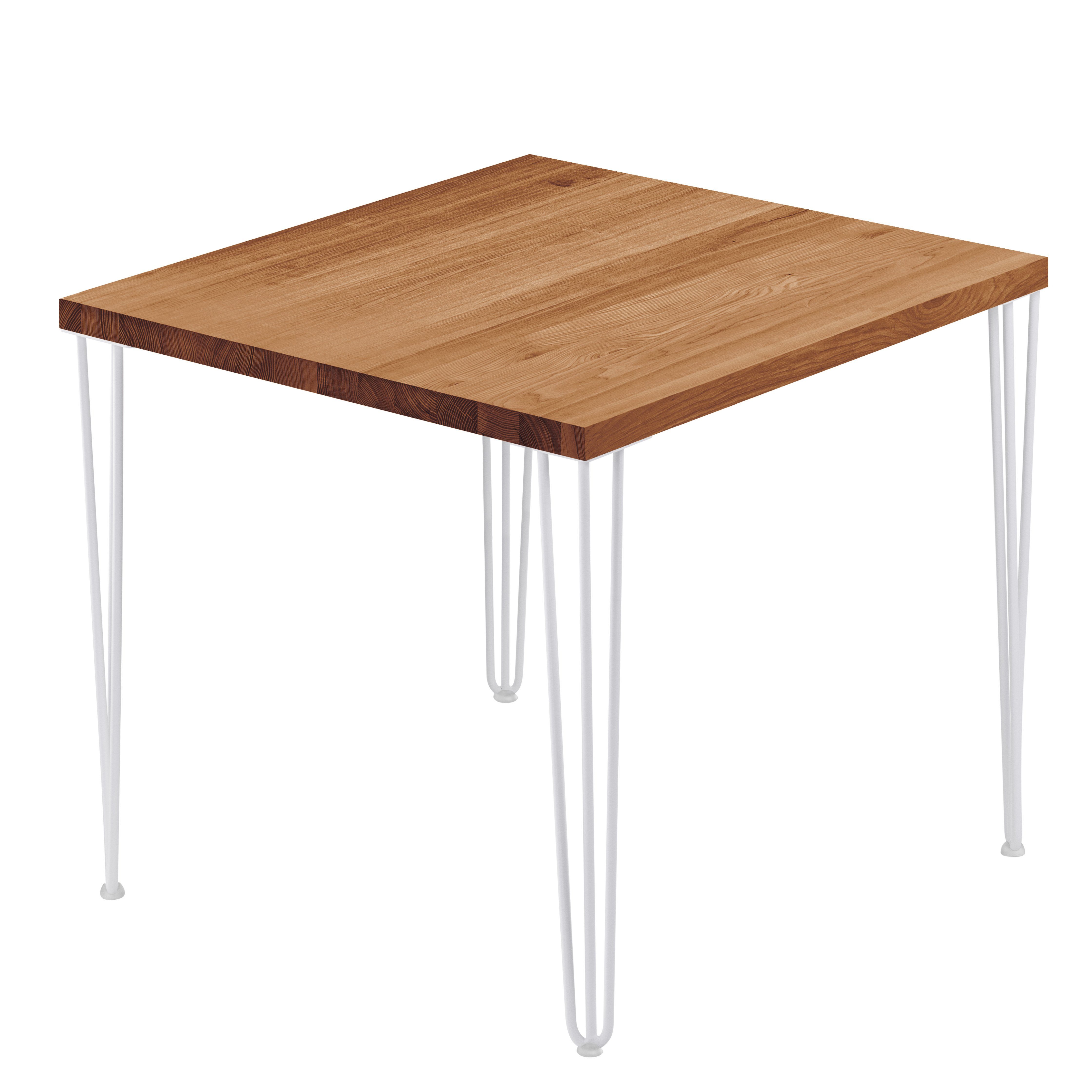 LAMO Manufaktur Esstisch Creative Küchentisch Tischplatte Massivholz inkl. Metallgestell (1 Tisch), gerade Kante Weiß | Dunkel