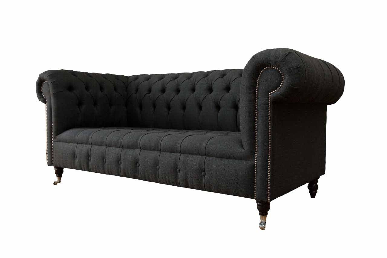 HANDGEFERTIGTES 3 ANTHRAZIT JVmoebel WOLLSOFA CHESTERFIELD Chesterfield-Sofa SITZER