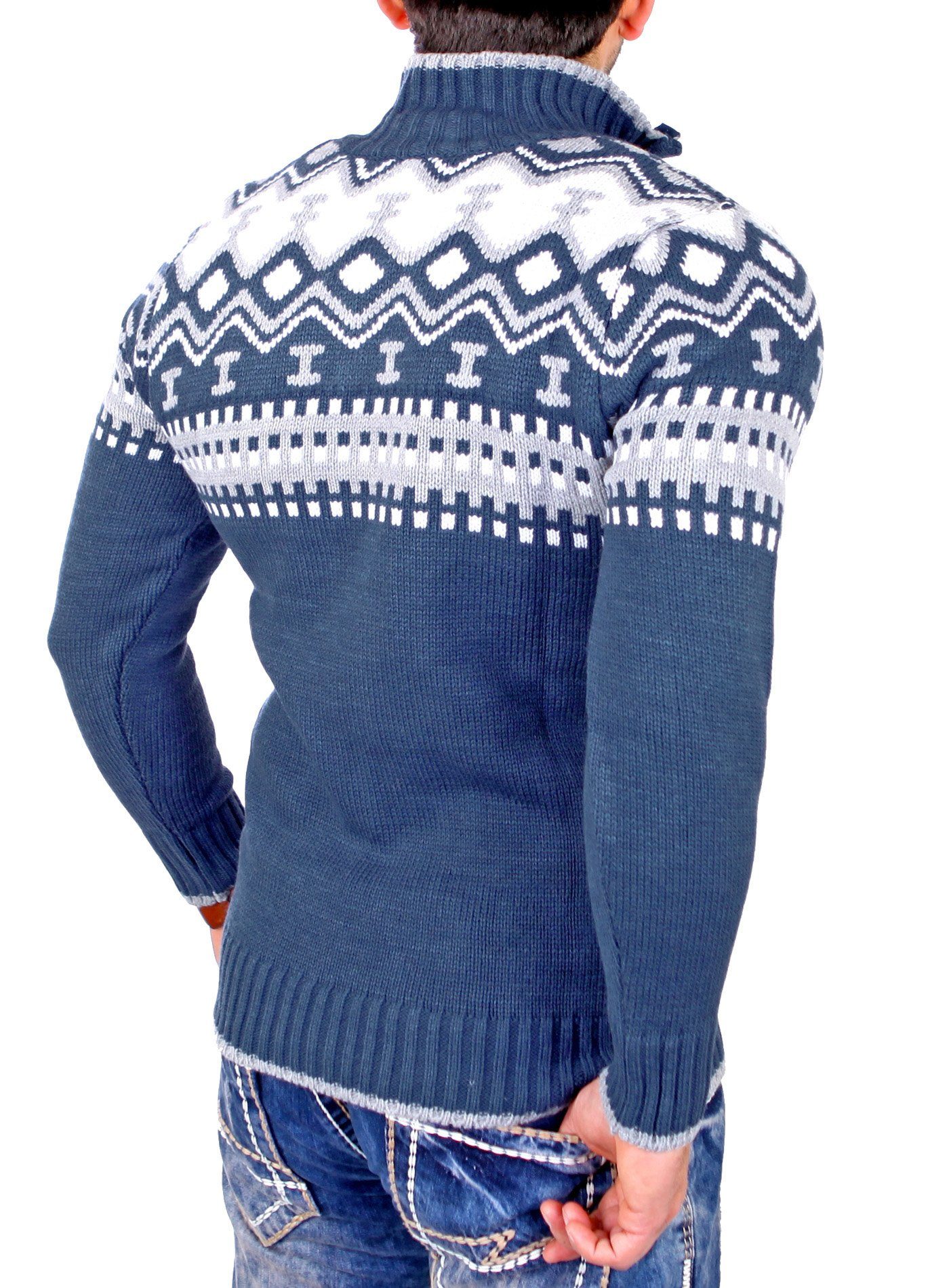 Reslad Strickpullover Reslad Herren Strickpullover Crewneck Zipper Norweger günstig online kaufen