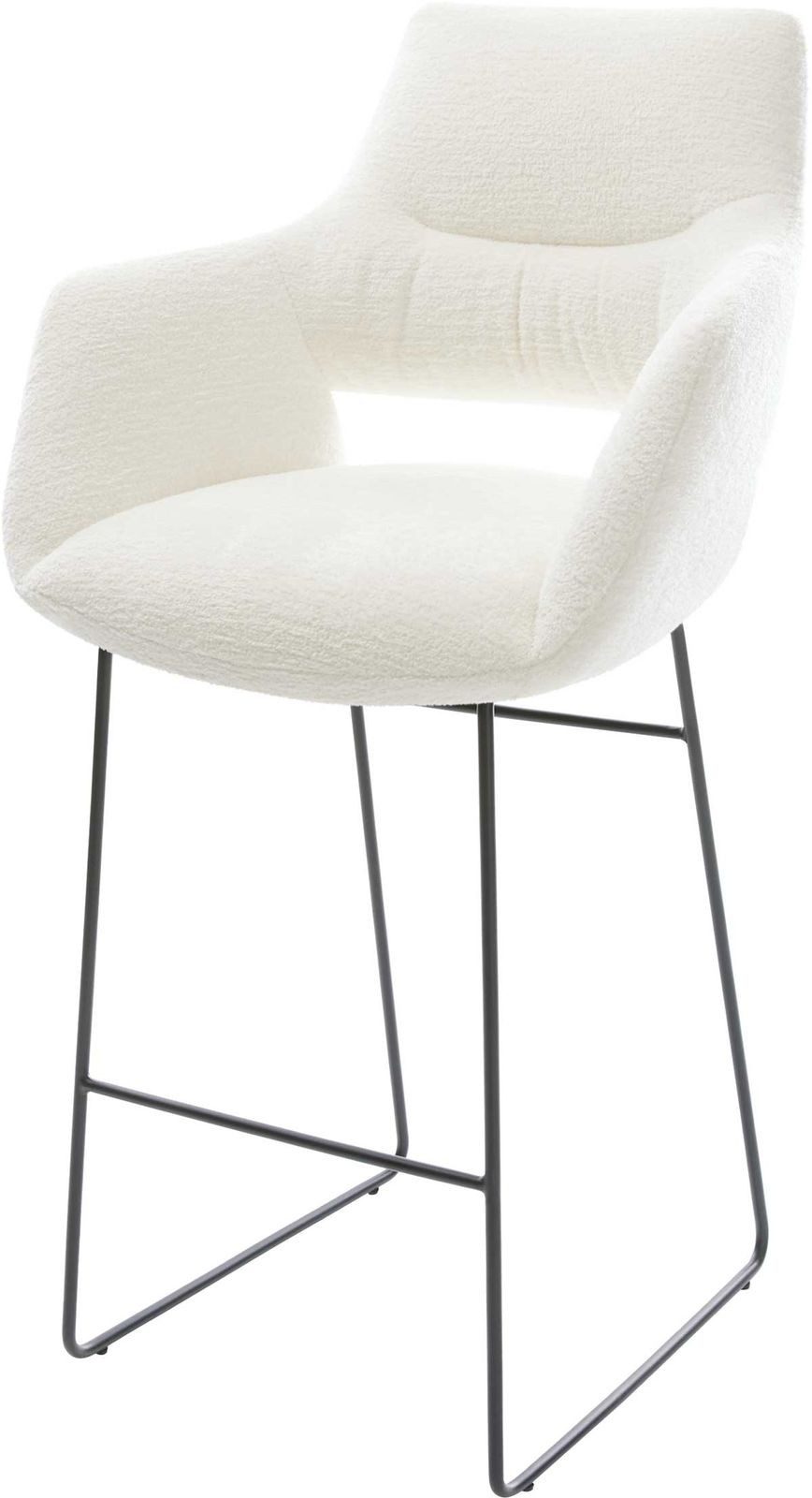 DELIFE Barhocker Yago-Flex, Kufengestell Metall Schwarz Bouclé Soft Beige Taschenfederkern