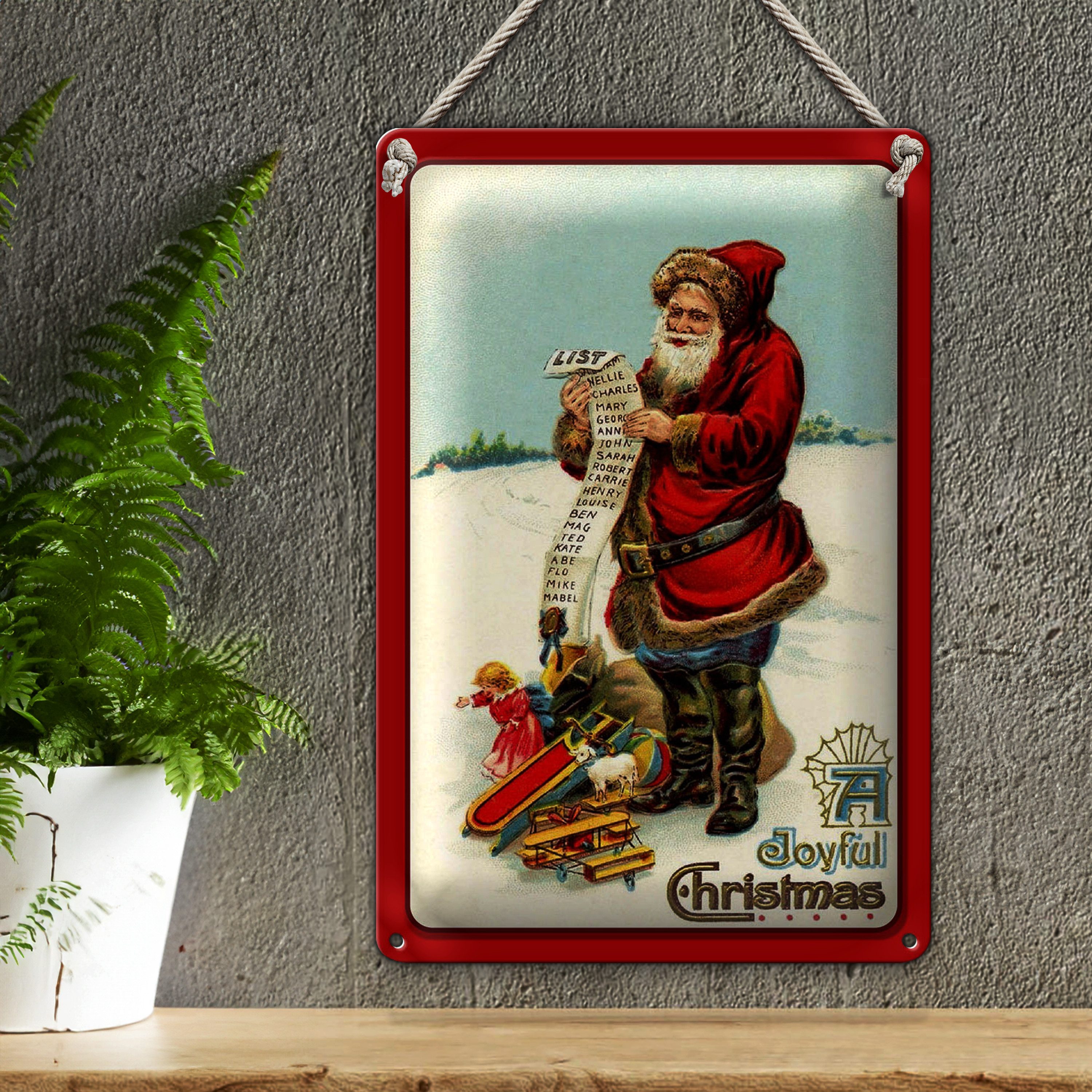 Roomando Metallschild Blechschild Weihnachten Santa Clause Schnee 20x30cm