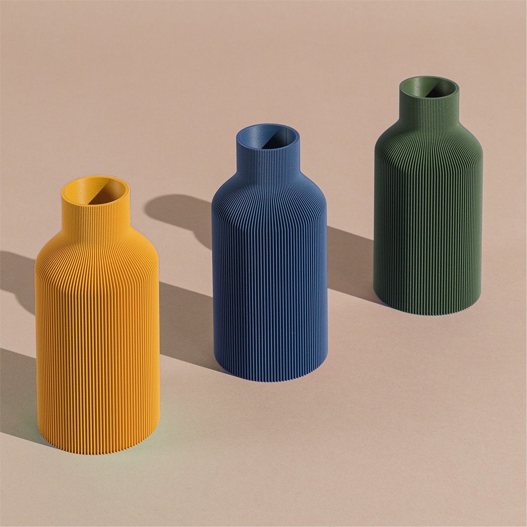 Dennismaass. Dekovase FLASCHE, 3D Drucker aller aus dem wundervolle Vase 3D Druck, dekorative Art, olivegrün Blumen Rillen-Optik, für