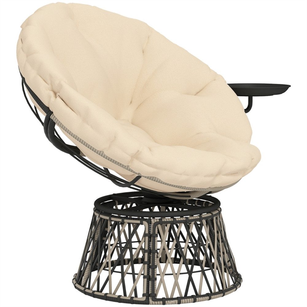 OKWISH Drehsessel Rattansessel Liegesessel (Papasansessel Rattan 360° drehbar mit Kissen und Seitentisch – Loungesessel für Garten, Balkon & Wohnzimmer – Robuster Korbsessel mit Polster und stabiler Stahlbasis., 1-St., 118L x 76B x 88H cm), mit Relaxfunktion