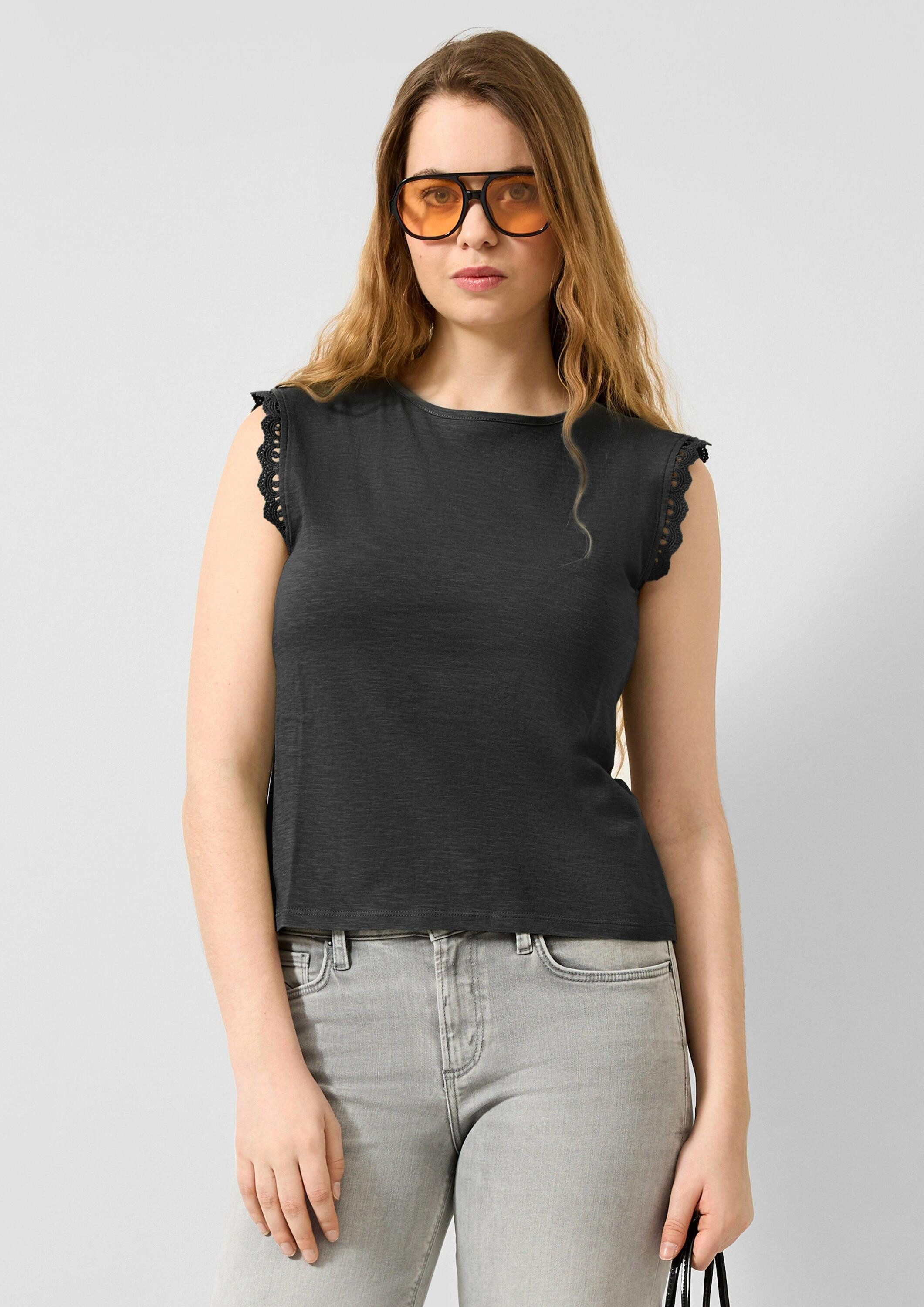 QS Kurzarmshirt T-Shirt Top mit Spitze