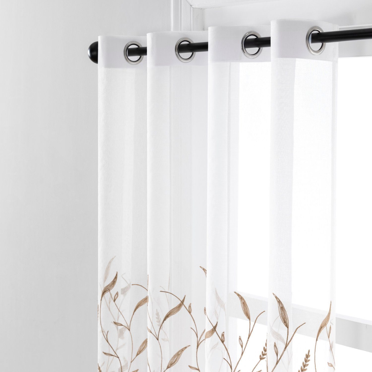 BYSURE Gardine NF12WH00272 (2 St), Ösen, transparent, blätte-Stickerei Vorh günstig online kaufen