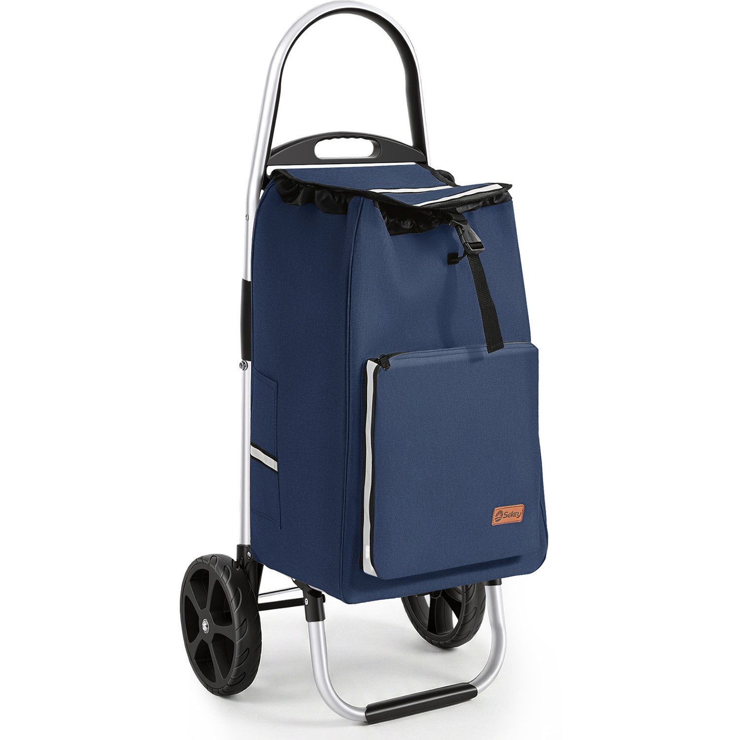 Sekey Einkaufstrolley Aluminium 2-in-1 Faltbar Einkaufstrolley Treppensteiger mit Kühltasche, 50 l Faltbar Einkaufsroller mit großen Rädern und Sackkarren-Funktion