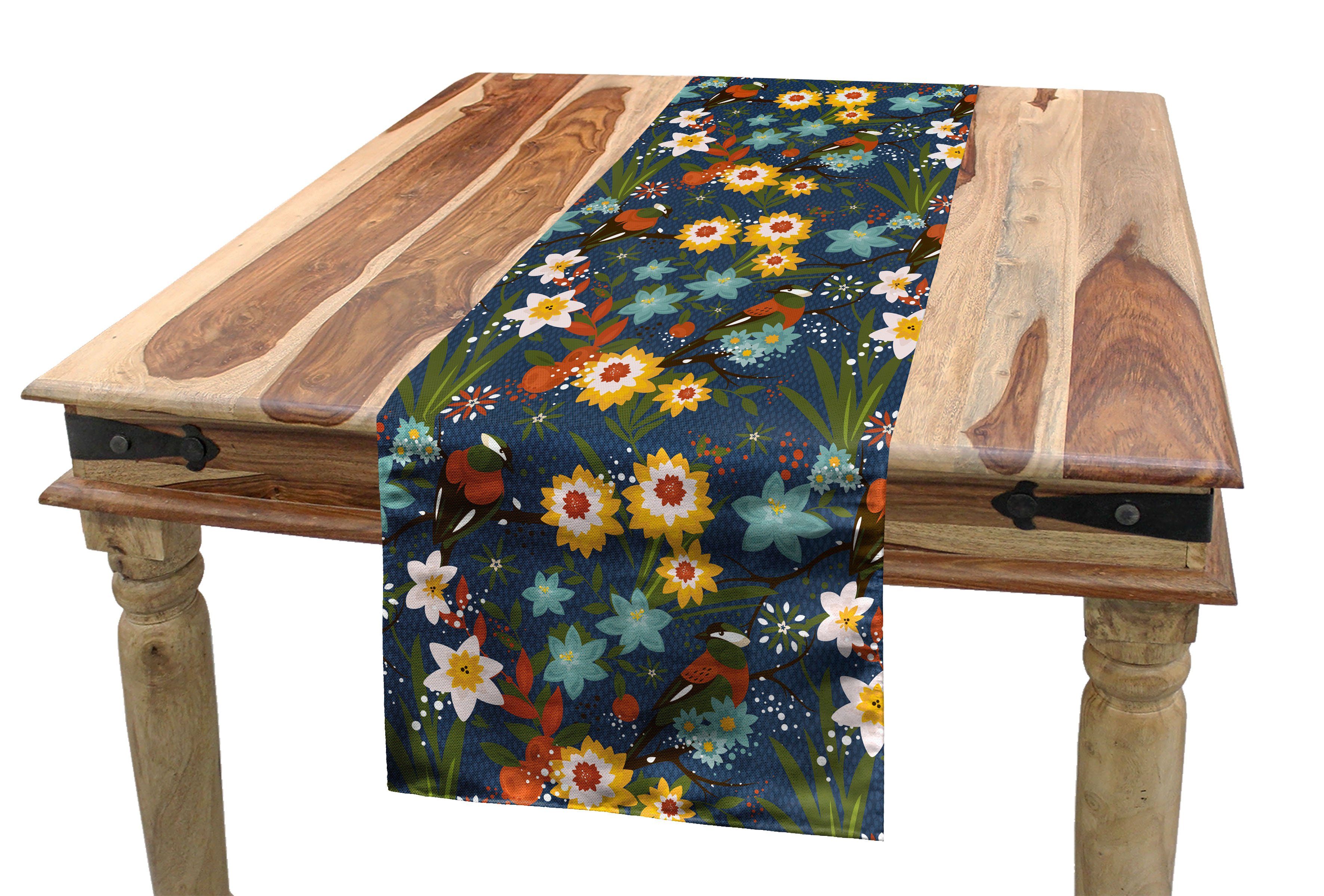 Abakuhaus Tischläufer Esszimmer Küche Rechteckiger Dekorativer Tischläufer, Blumen Vintage Vögel Blüten Kunst