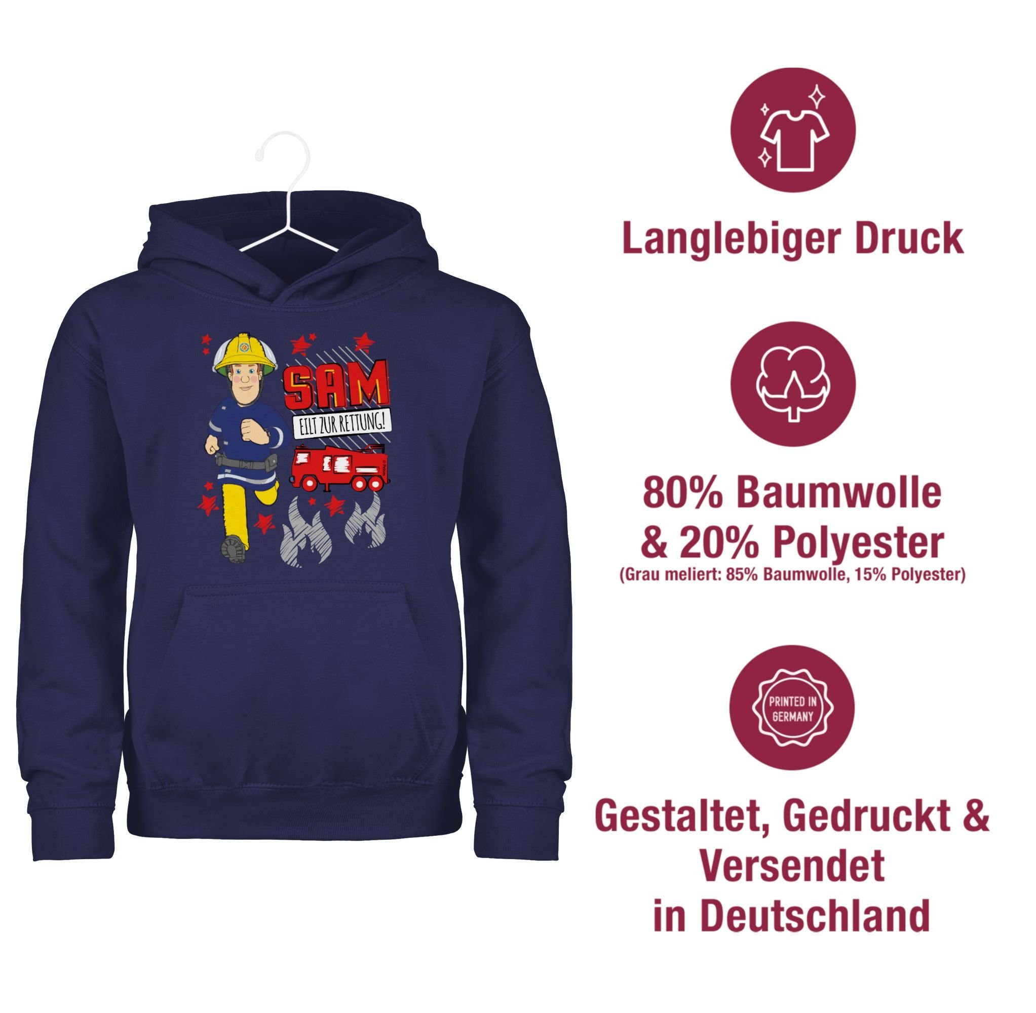 Sam Navy eilt Feuerwehrmann Hoodie Sam Rettung Blau Shirtracer Mädchen 2 zur