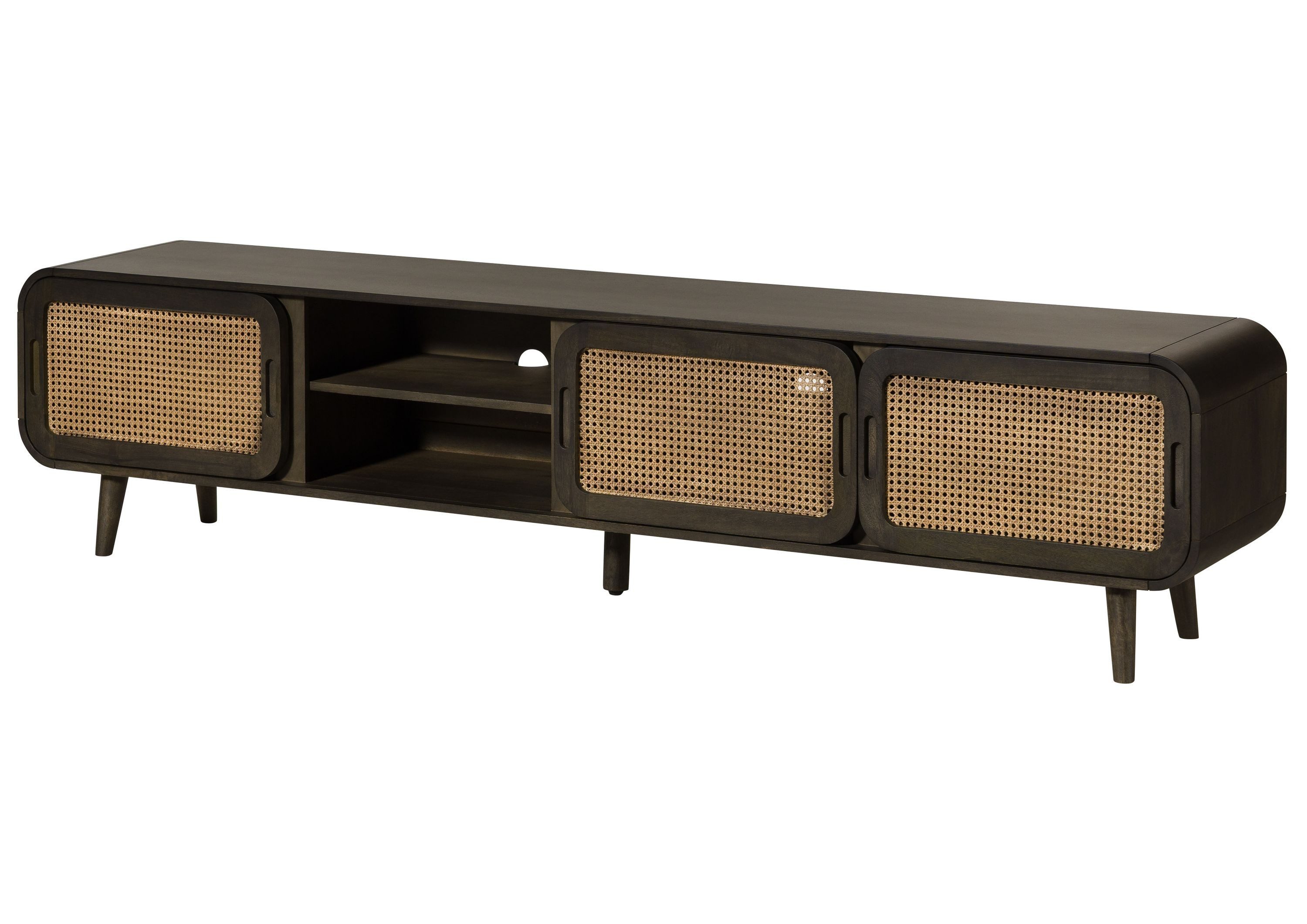 Massivmoebel24 TV-Board VALENCIA (Massivholz), Mango 220x40x50 dunkelgrau lackiert VALENCIA #224