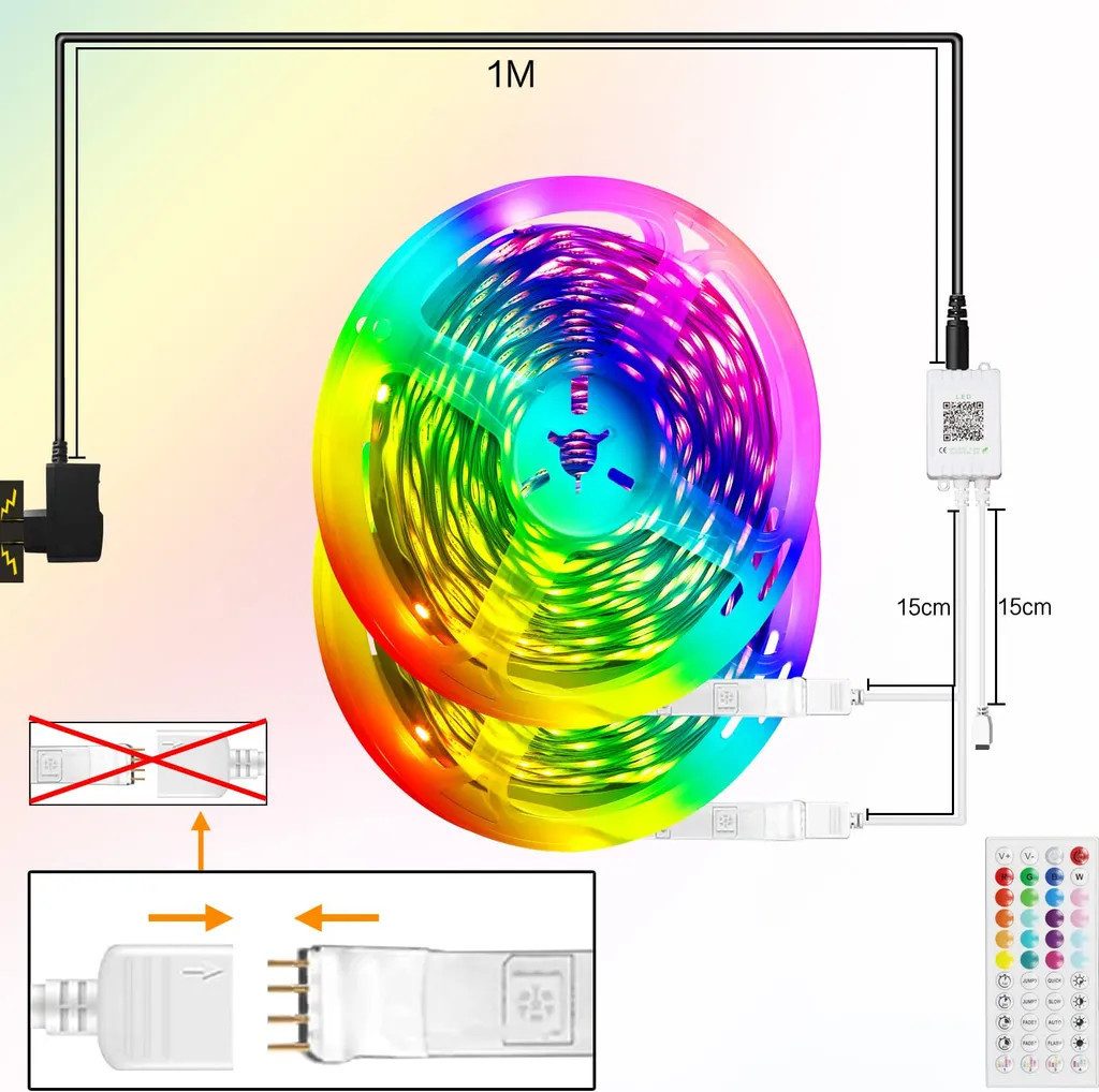 Nettlife LED Stripe Selbstklebend RGB APP-Steuerung 10/20/30m Lichtband Streifen, Timer-Funktion für Musikzimmer, Spielzimmer, Wohnzimmer, Flur