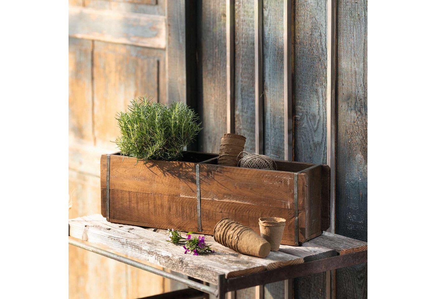 Thumbnail - Frank Flechtwaren Blumenkasten Aufbewahrungsbox Doppel Holz – Pflanzkasten, Blumenkasten