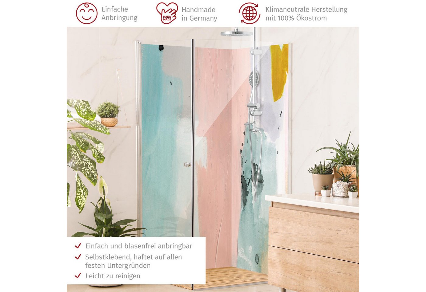 Thumbnail - Bilderdepot24 Badrückwand Abstrakt pastell Duschrückwand ohne Bohren Dusche Motiv, (2-tlg., Hart-Folie Premium matt 0,61...