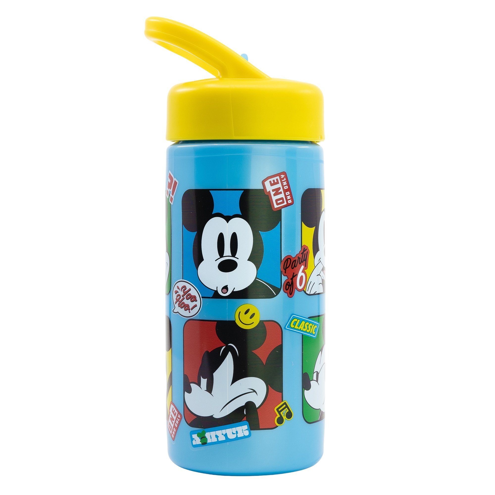 Disney Mickey Mouse Trinkflasche Micky Maus, Kinderflasche mit Griff & Trinkkappe 410 ml BPA frei