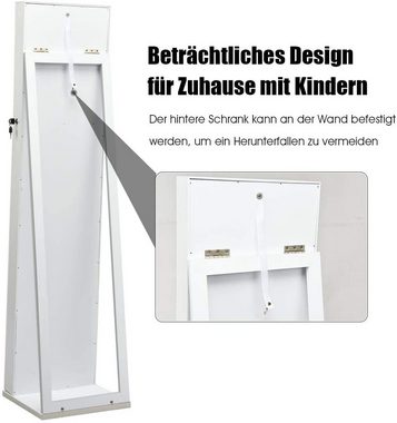 COSTWAY Schmuckschrank mit Ganzkörperspiegel, stehend, abschließbar, weiß