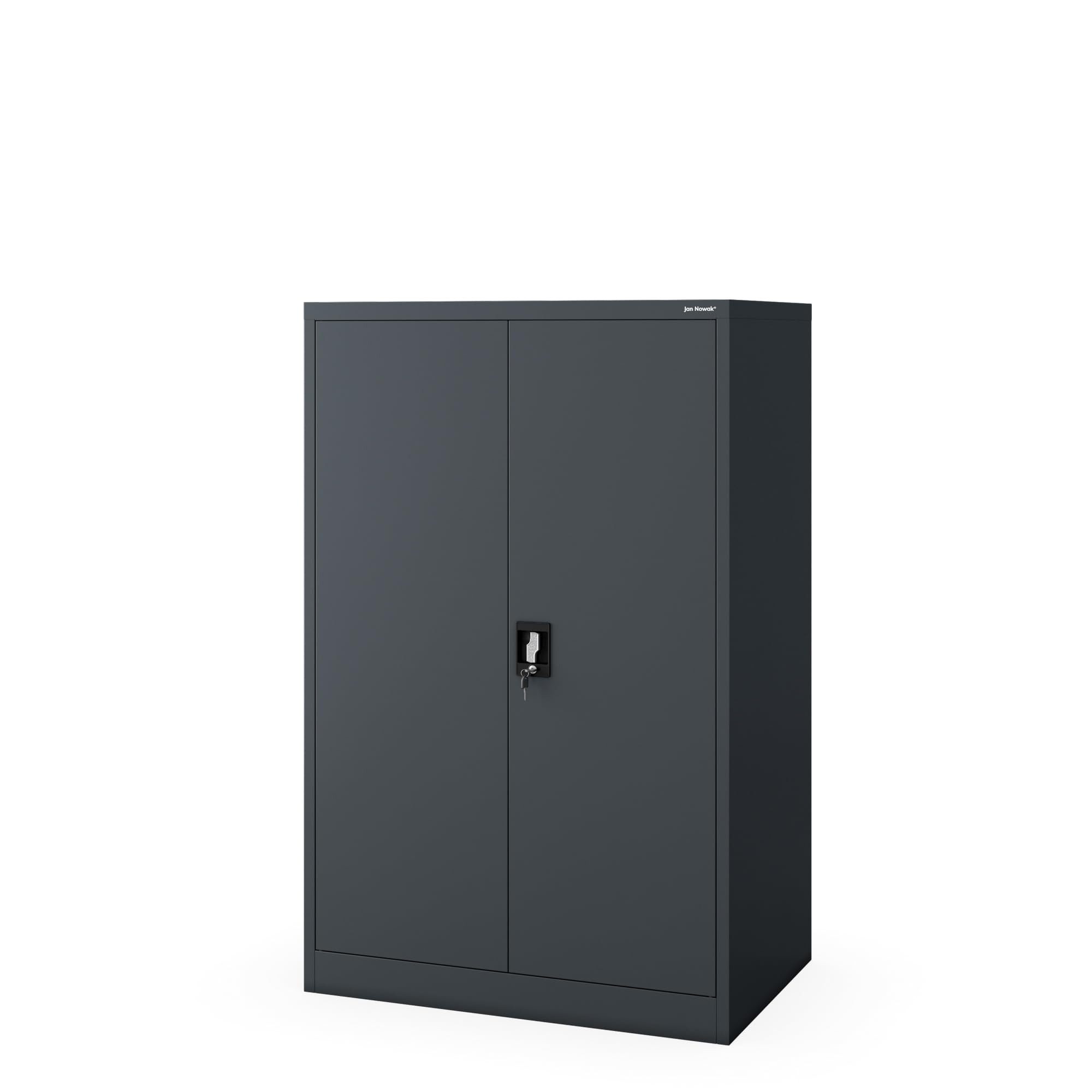 Jan Nowak Aktenschrank Metall Büroschrank abschließbar 90 cm KEVIN D600 3 Böden Stahl (Stahl 0,6 mm Wandmontage möglich PZH-zertifiziert 140 cm) Aktenschrank 40 Ordner Schloss 2 Schlüssel Tiefe 60 cm 4 Farben