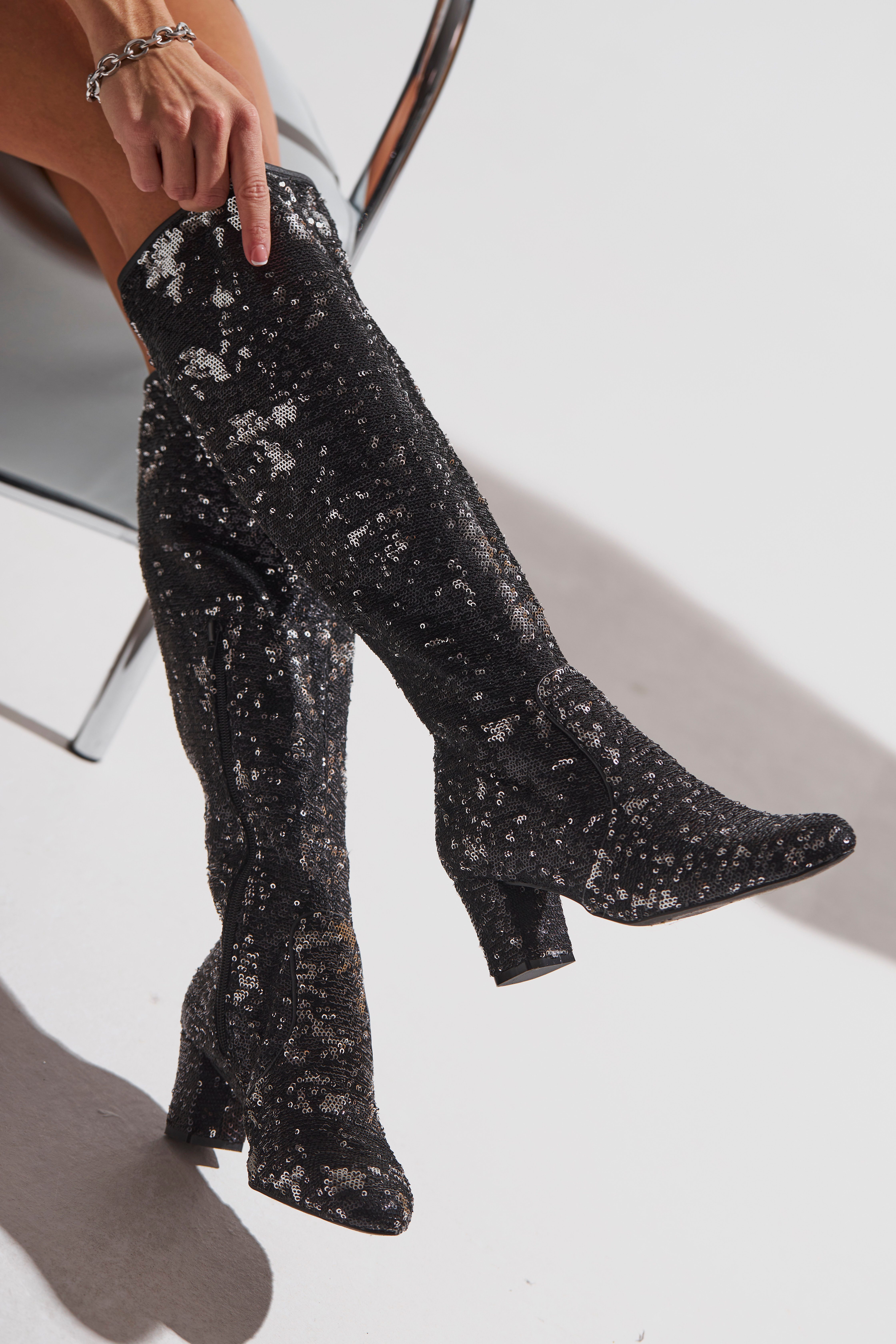 LASCANA Belle Affaire Paillettenverzierter Langschaftstiefel Stiefel Langer günstig online kaufen