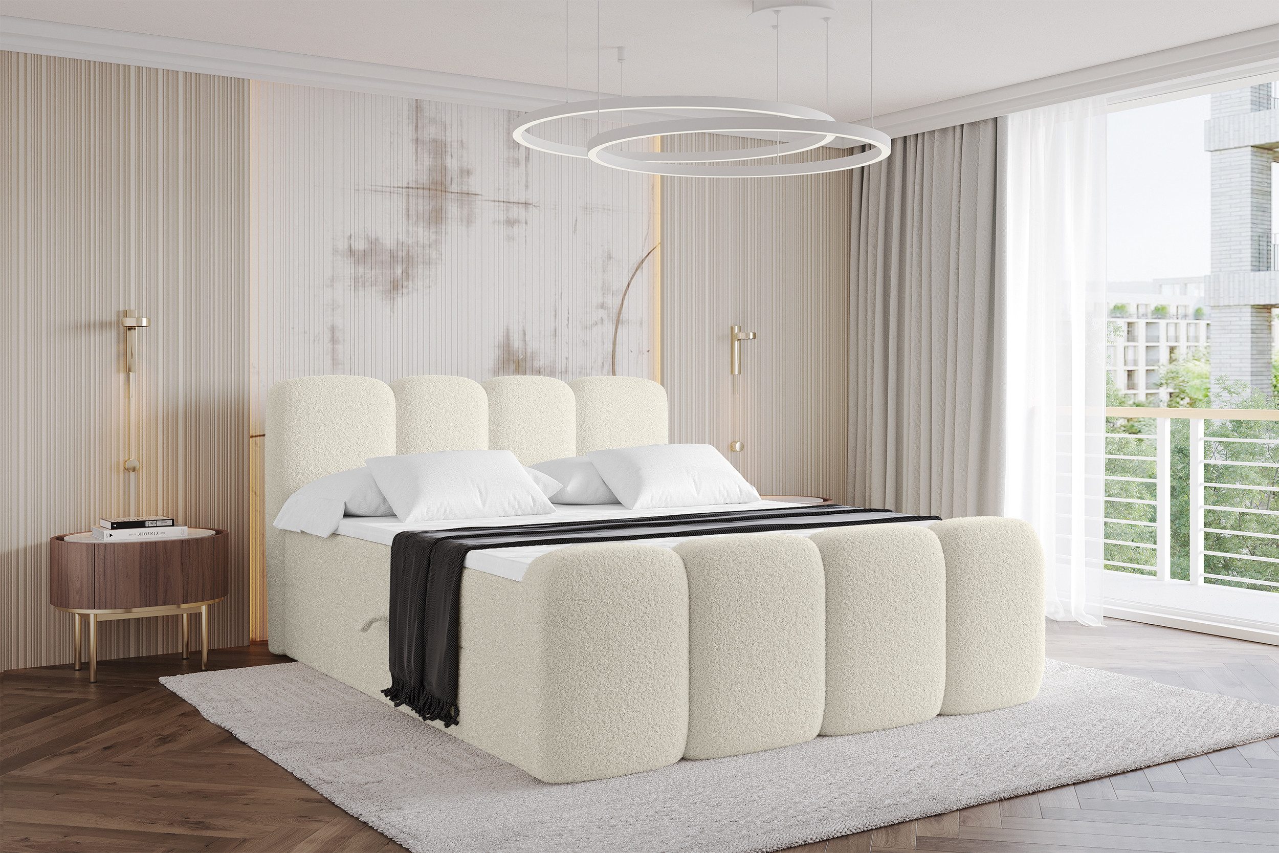 ALTDECOR Boxbett NINA-Z (Multipocket-Matratze H4, H3 Matratze Bonellfederung, Topper, Kopfteil), Doppelbett mit Fußteil