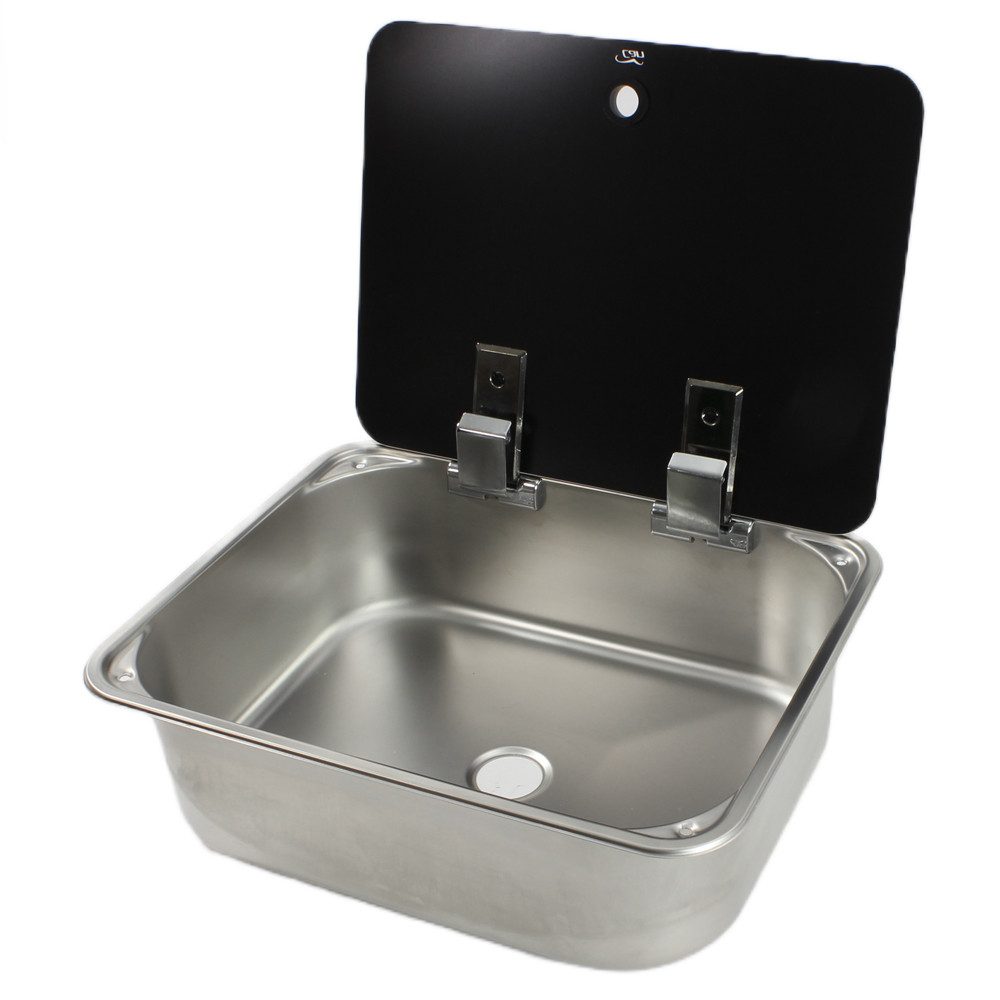 Canù Waschbecken Waschbecken Spüle + Abfluss + Dichtung + Befestigungsset + Glasdeckel