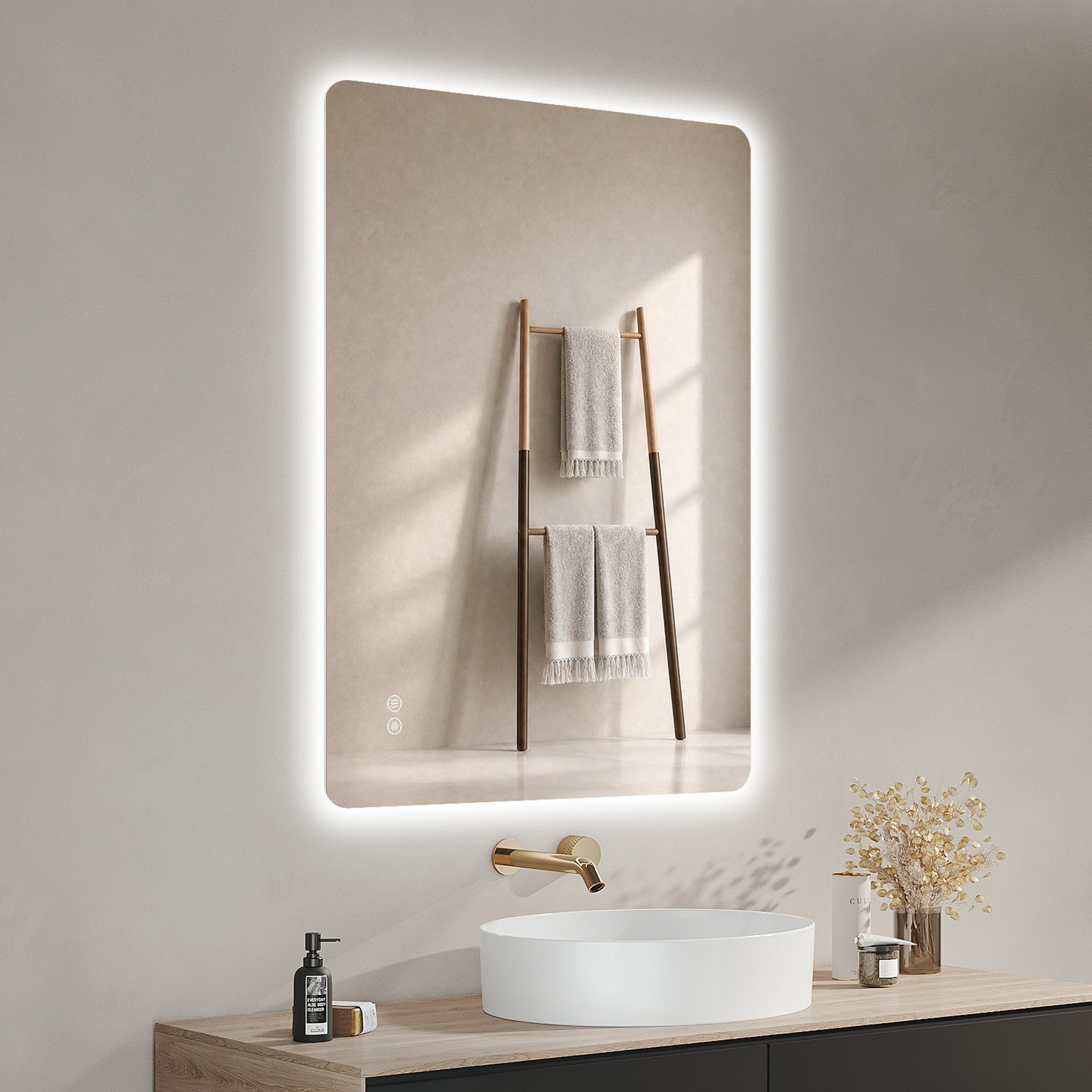 IMPTS Badspiegel LED Badezimmerspiegel Wandspiegel mit Beleuchtung Antibeschlag (Set, Speicherfunktion, Anti-Beschlag, Dimmbar, Touch-Schalter, Energiesparend), Badspiegel mit Beleuchtung Spiegel Bad Badezimmer