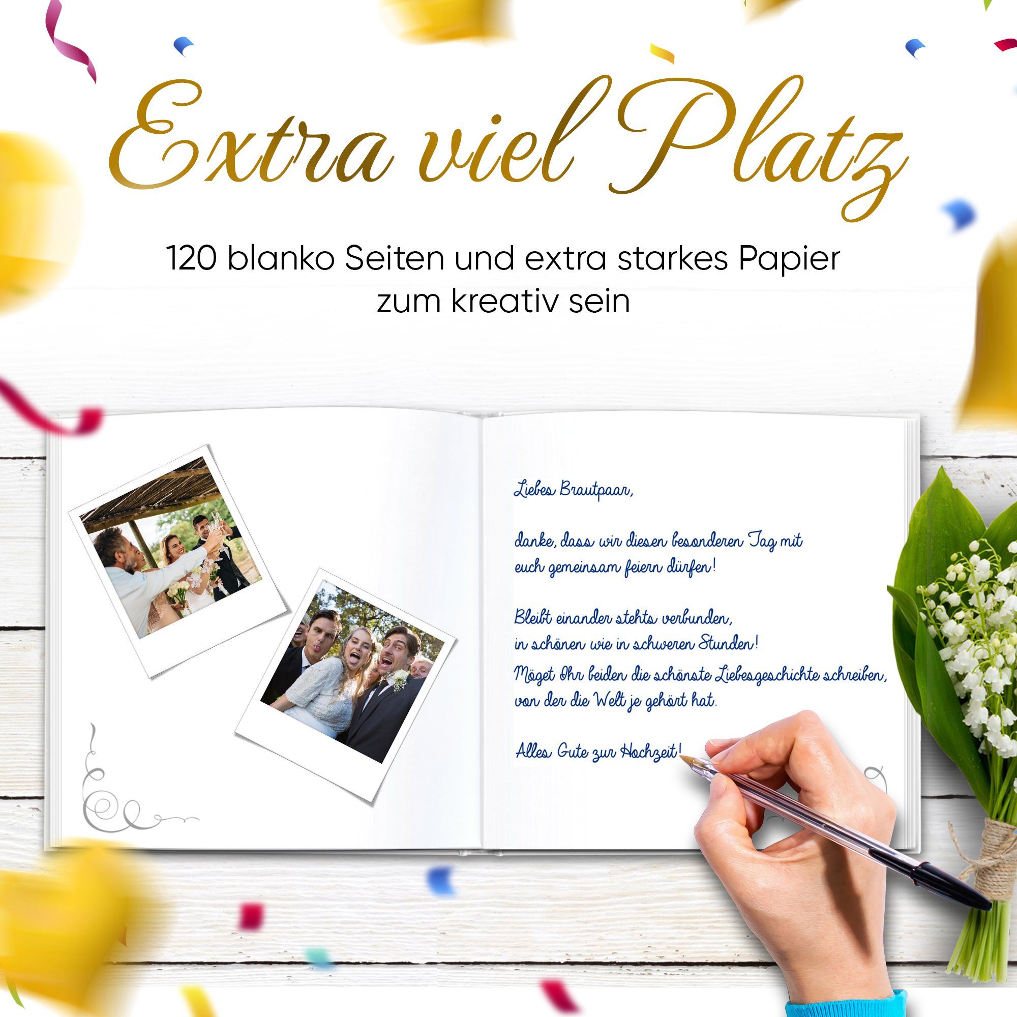 LifeDesign Gästebuch Hochzeitsbuch, Fadenbindung, edles Hochzeit, zur Hardcover, Notizbuch Papier 21x21cm, stabile