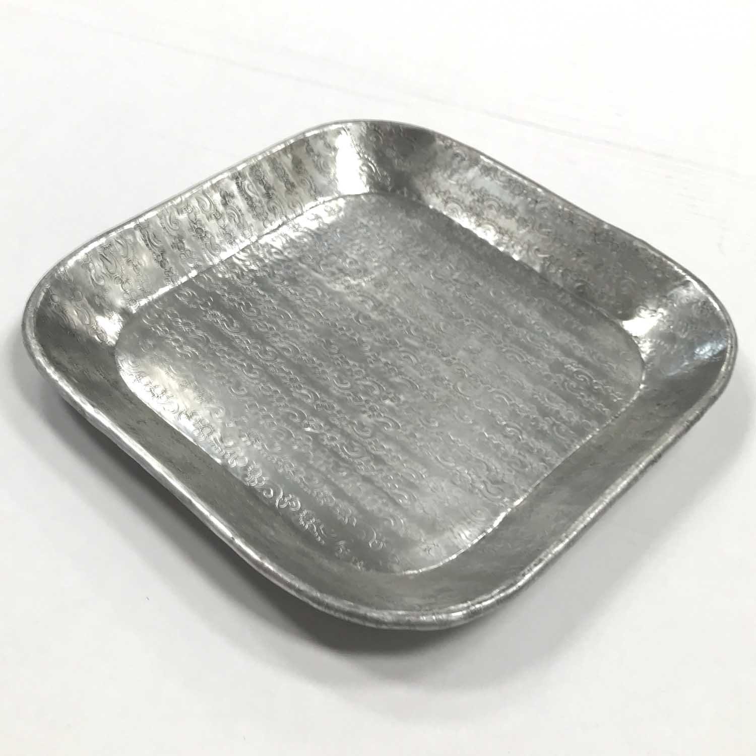 Casa Tablett cm, 30x30 (Aluminium, Dekotablett Silber Optik) Orientalisches Moro Tablett Prisma Hammerschlag Aluminium,