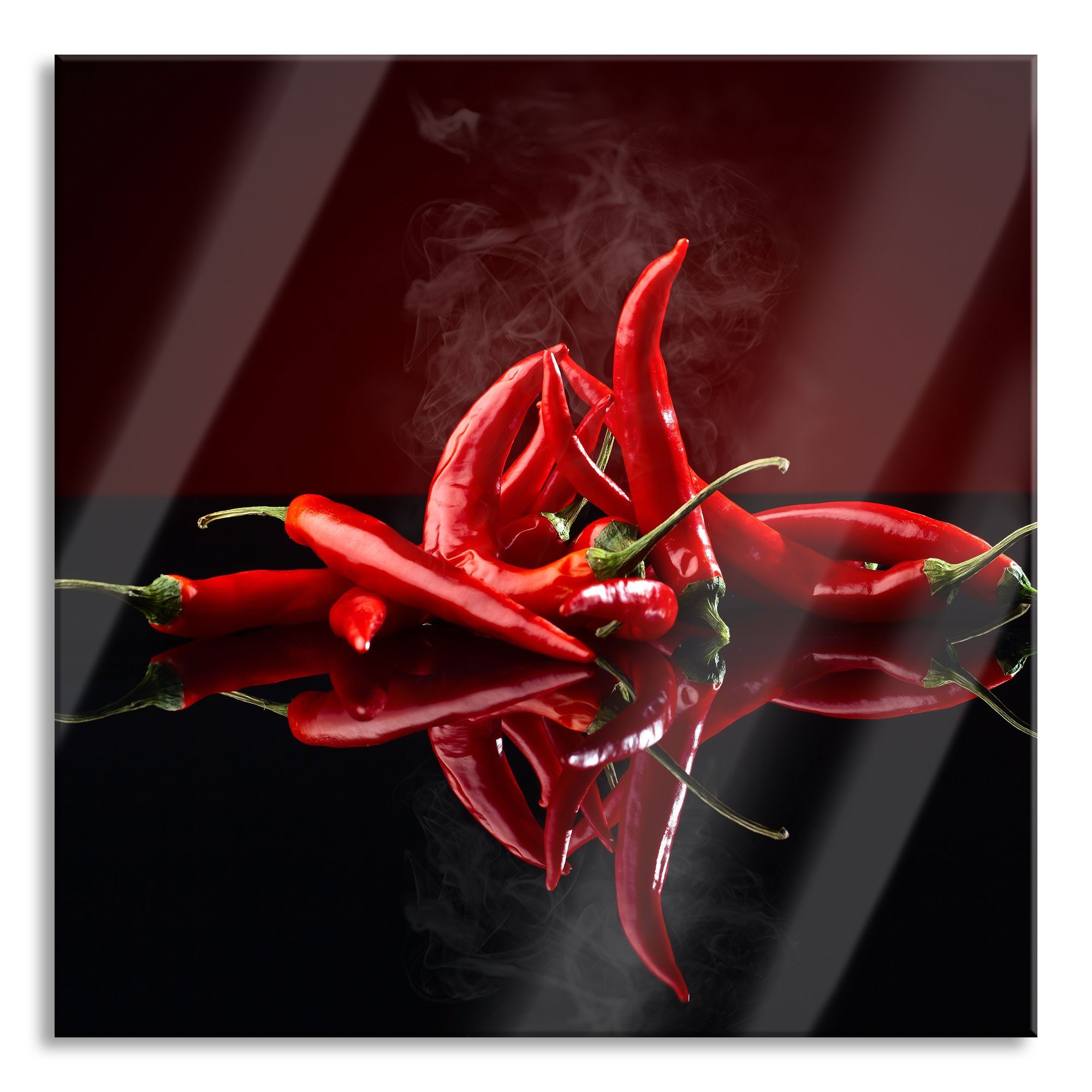 Pixxprint Glasbild Feurige rote Chili Schoten, Feurige rote Chili Schoten (1 St), Glasbild aus Echtglas, inkl. Aufhängungen und Abstandshalter
