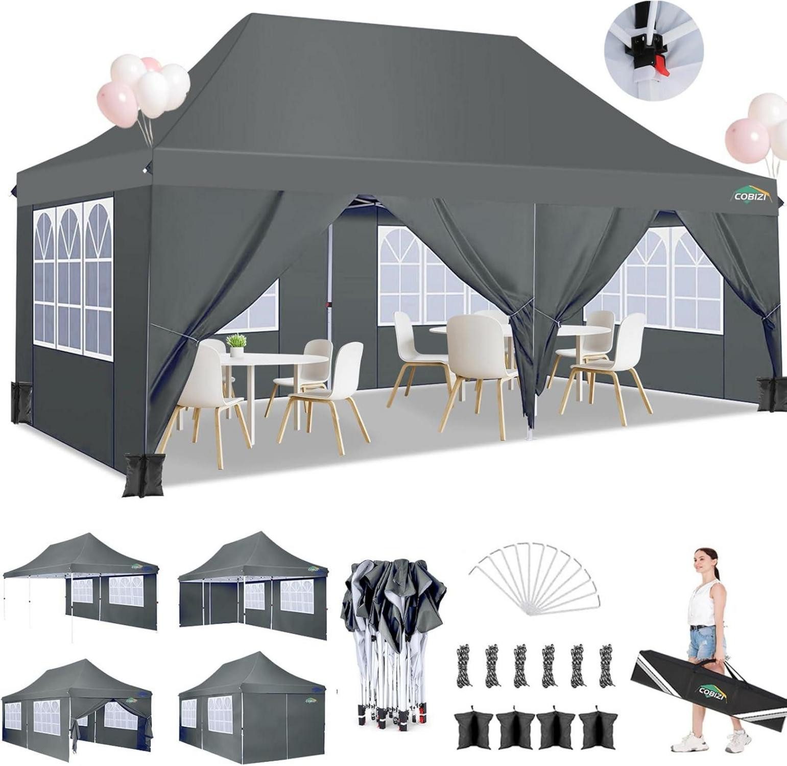 COBIZI Faltpavillon Faltpavillon 3x6m Wasserdicht Stabil Partyzelt Anti-UV 6 Seitenteile