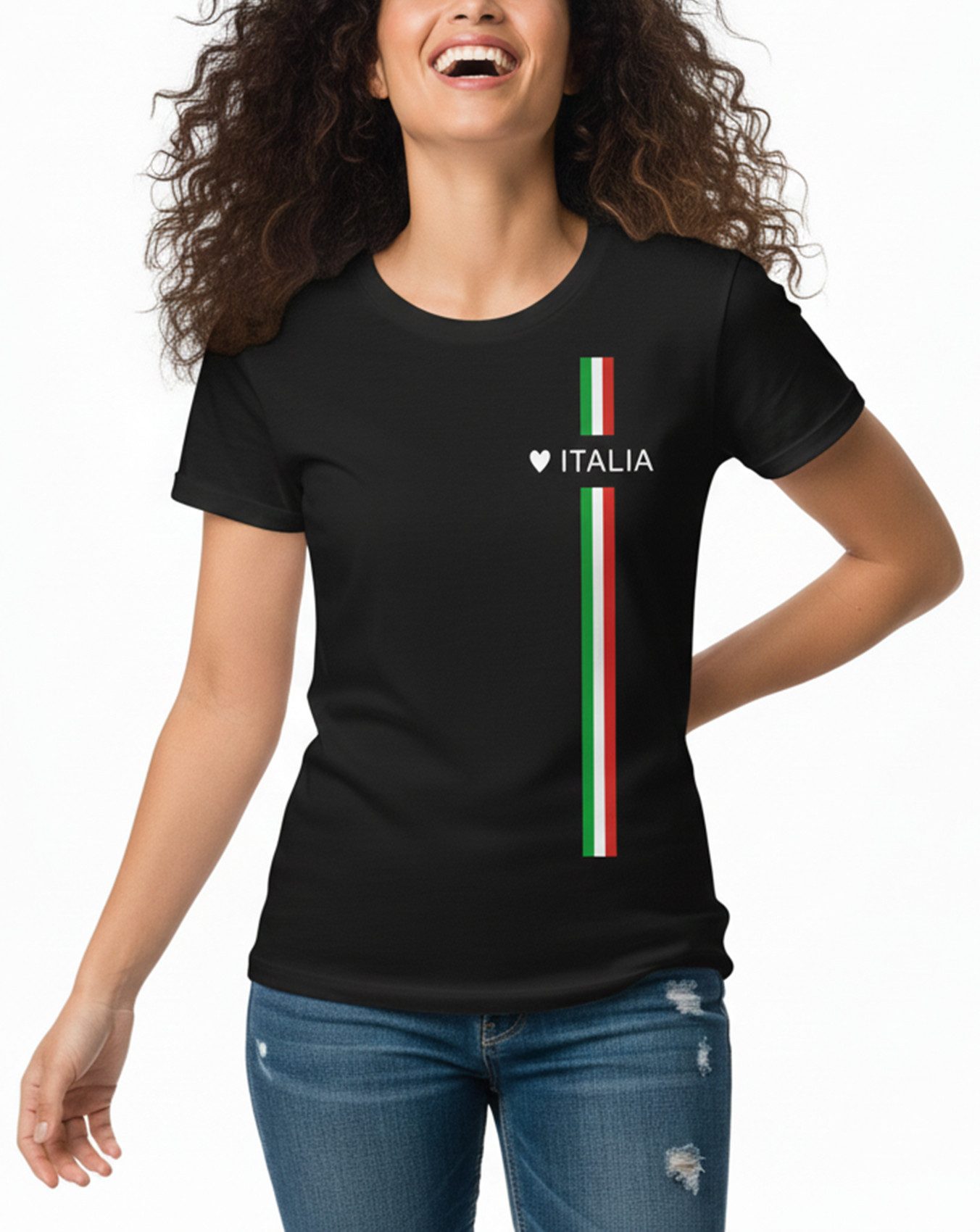 MAKAYA Print-Shirt Damen Herz Italien Trikot Fahne Italia Italienische Mode Sommer Top Kurzarmshirt