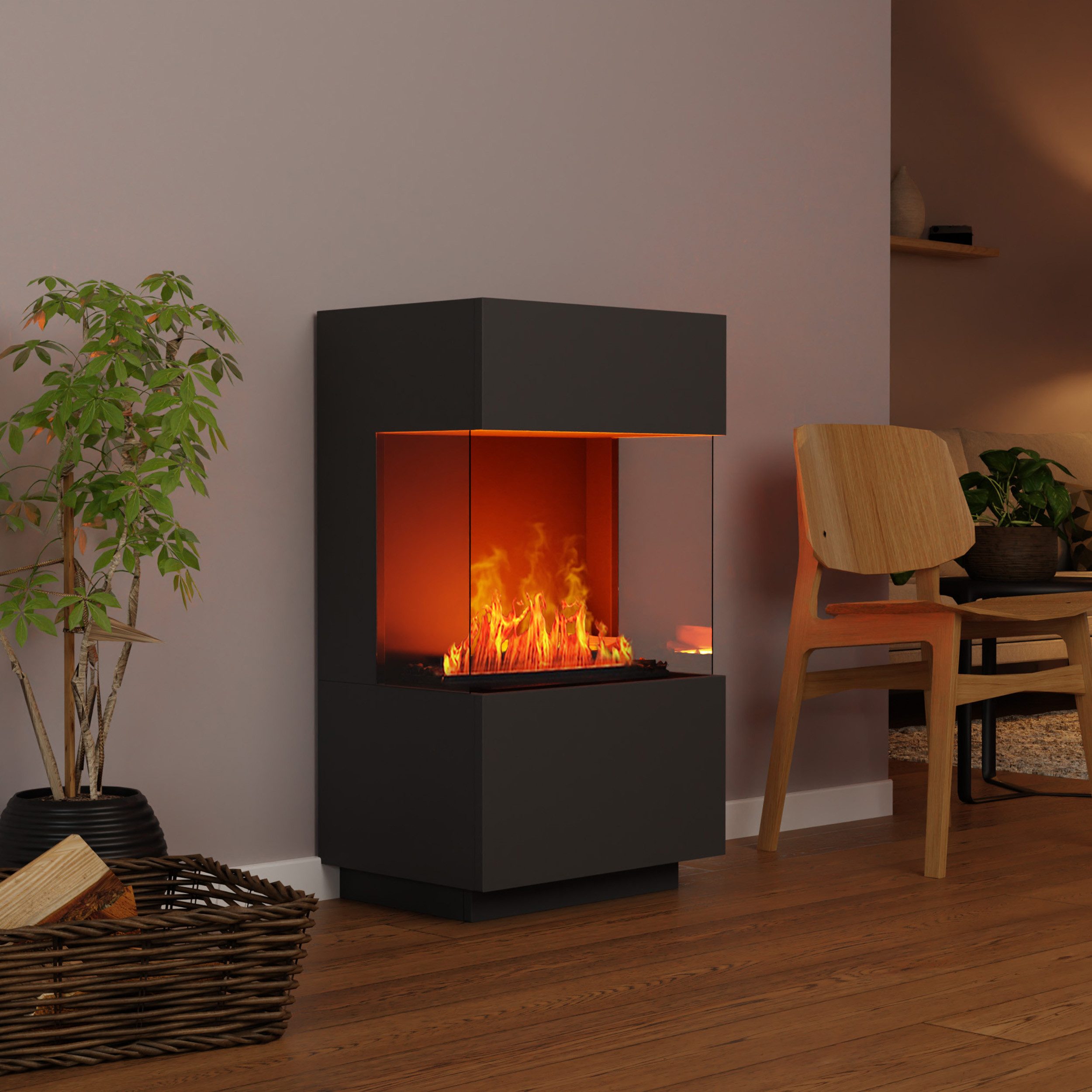 GLOW FIRE Elektrokamin OGF 1 Mini Wasserdampf Kamin, Standkamin, Elektrischer Kamin, Wasserdampfkamin mit 3D Feuer und Knisterfunktion