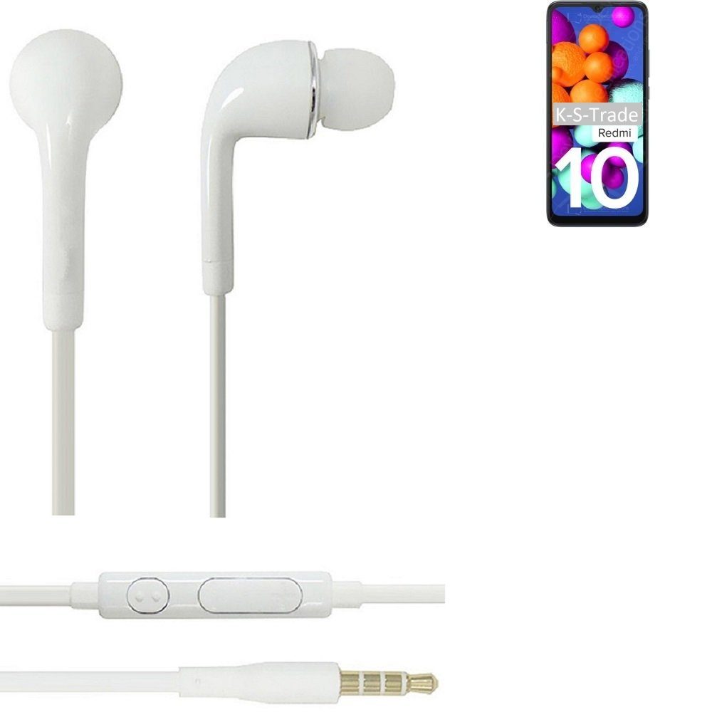 K-S-Trade für Xiaomi Redmi 10 India In-Ear-Kopfhörer (Kopfhörer Headset mit Mikrofon u Lautstärkeregler weiß 3,5mm) | In-Ear-Kopfhörer