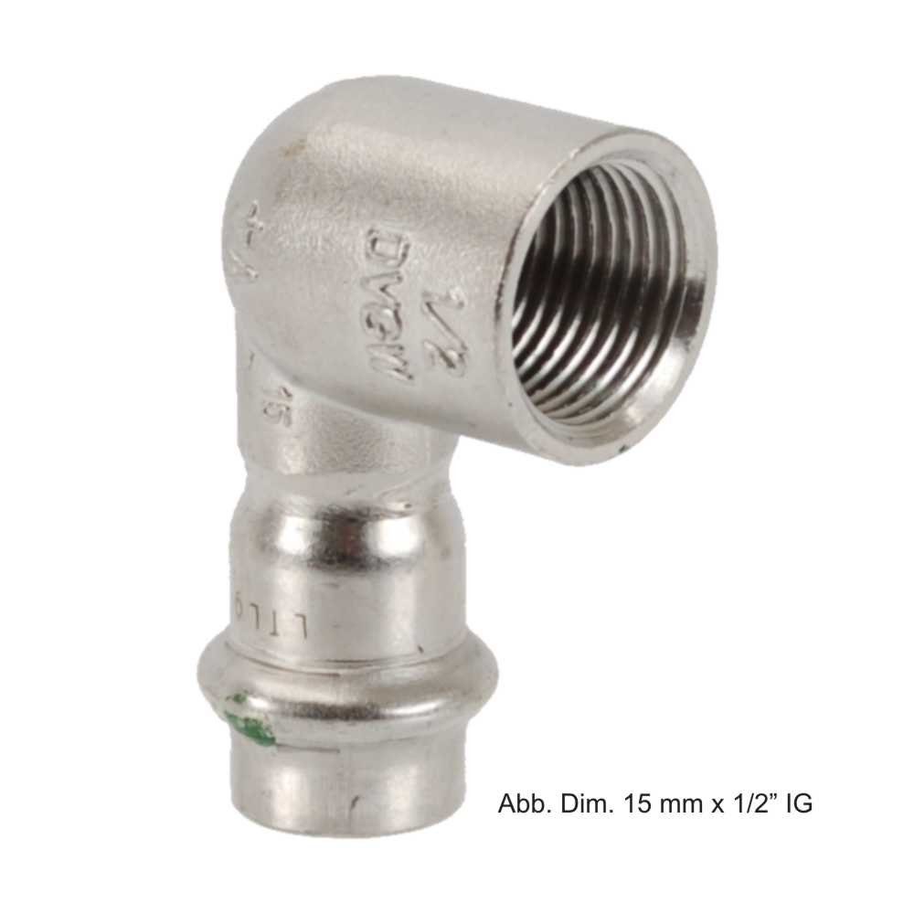 Viega Wasserrohr Viega Sanpress Inox Winkel 90° mit IG, Modell 2314.2, 22 mm x 1/2"